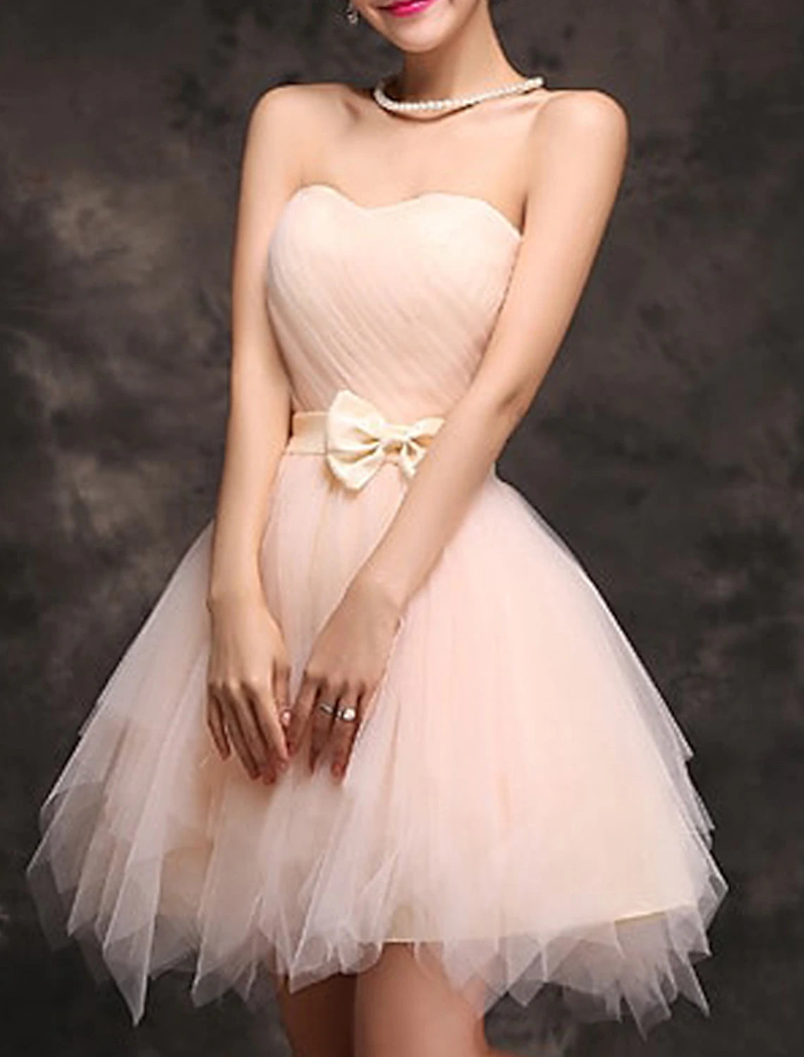 wholesale  Ball Gown Cocktail Dresses Vintage Dress Homecoming Party Wear Short / Mini Sleeveless Sweetheart Tulle with Bow(s) Ruffles Pure Color