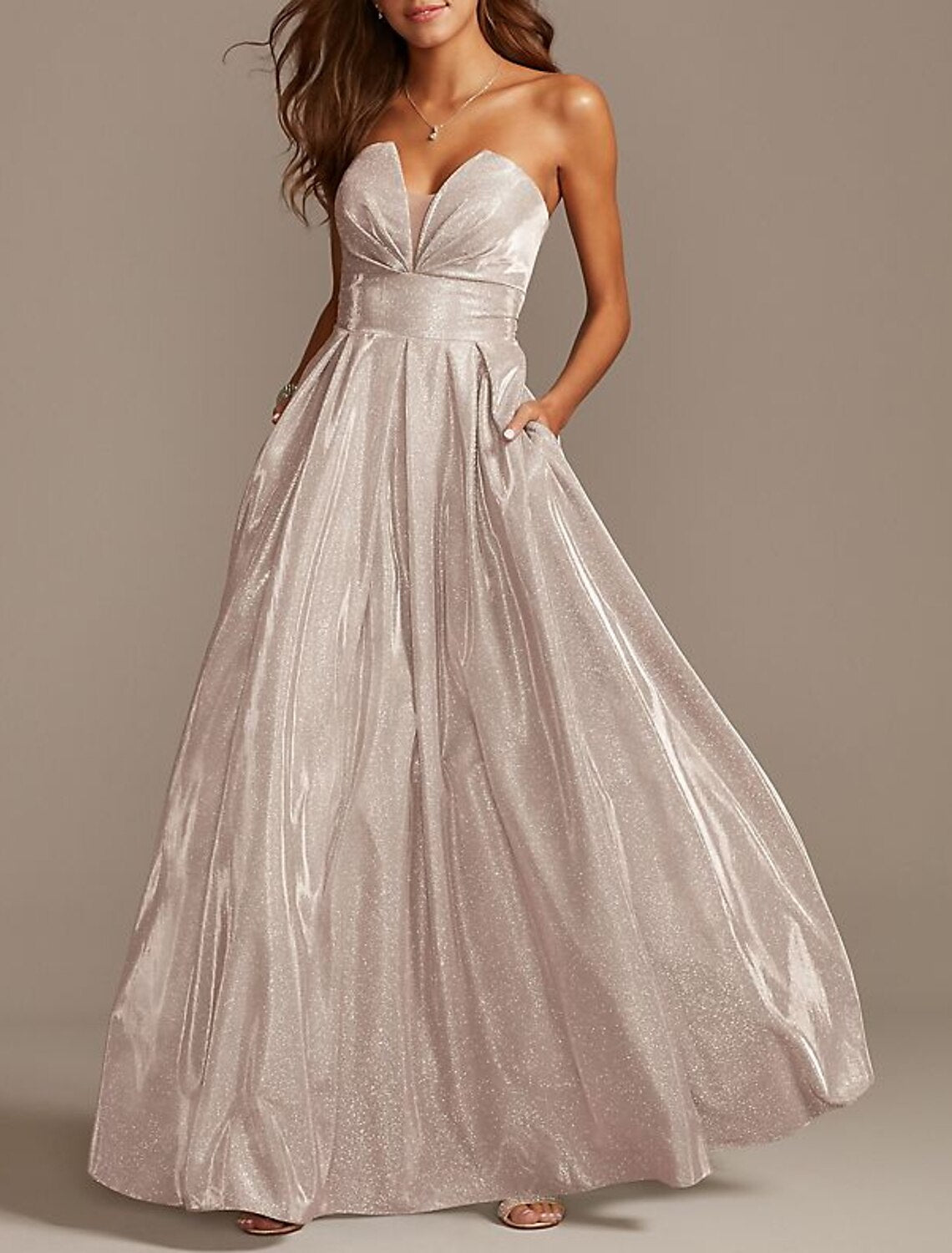 Wholesa A-Line Sparkle Sexy Engagement Prom Dress Strapless Sleeveless Floor Length Sequined with Pleats Sequin