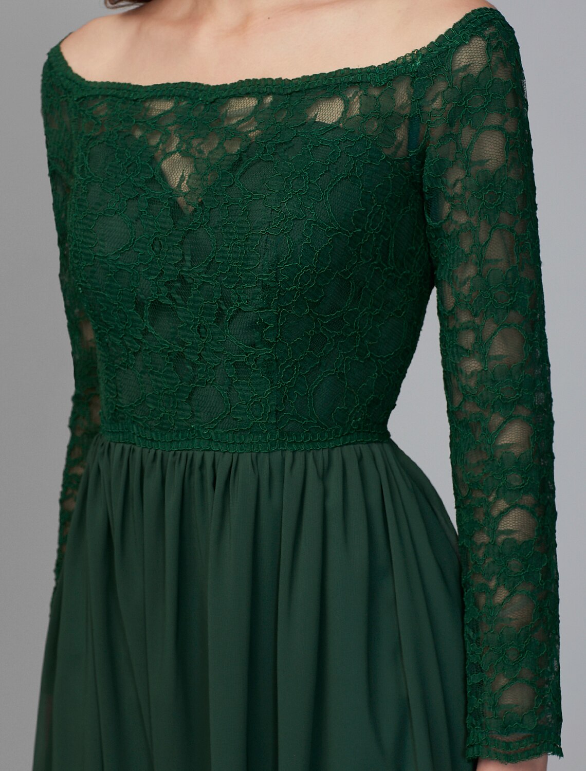 wholesale  A-Line Bridesmaid Dress Off Shoulder Long Sleeve Elegant Floor Length Chiffon / Lace with Lace