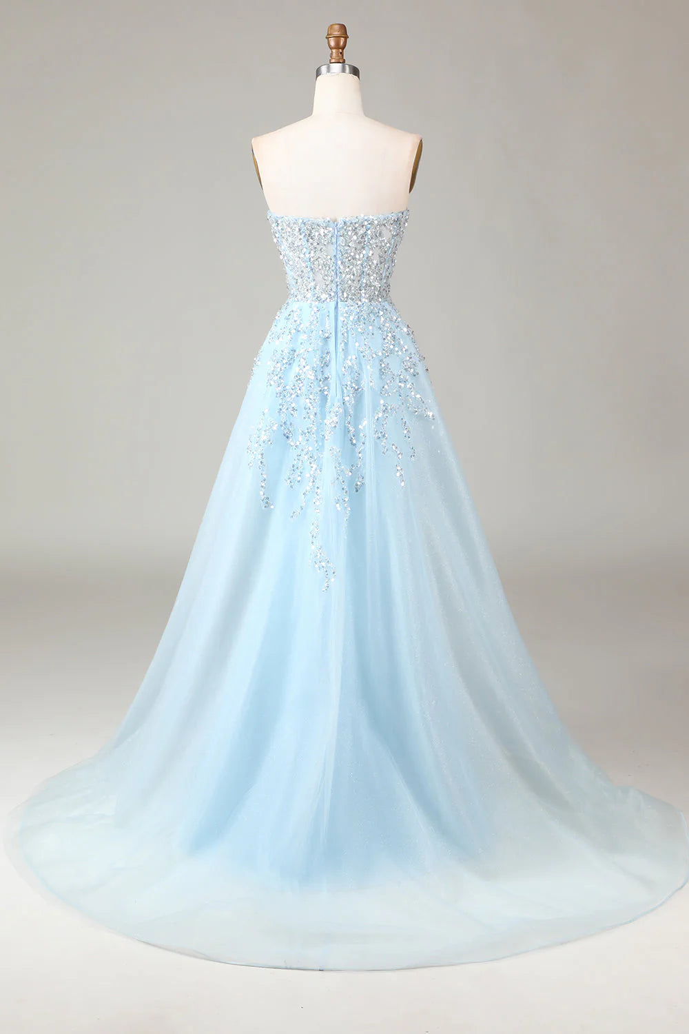 Wholesa A Line Corset Strapless Prom Dress with Slit