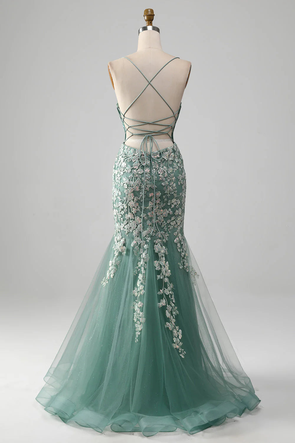Wholesa Mermaid Lace-Up Back Appliques Prom Dress