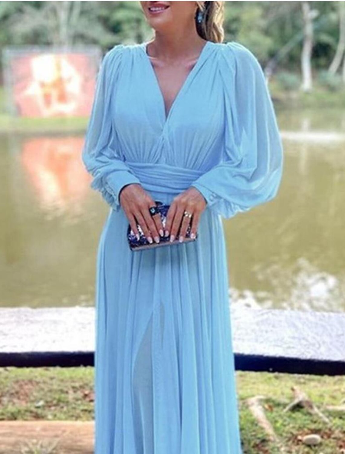 Wholesa Jumpsuit / Pantsuit Mother of the Bride Dress Formal Wedding Guest Elegant V Neck Floor Length Chiffon Long Sleeve with Pleats Ruched