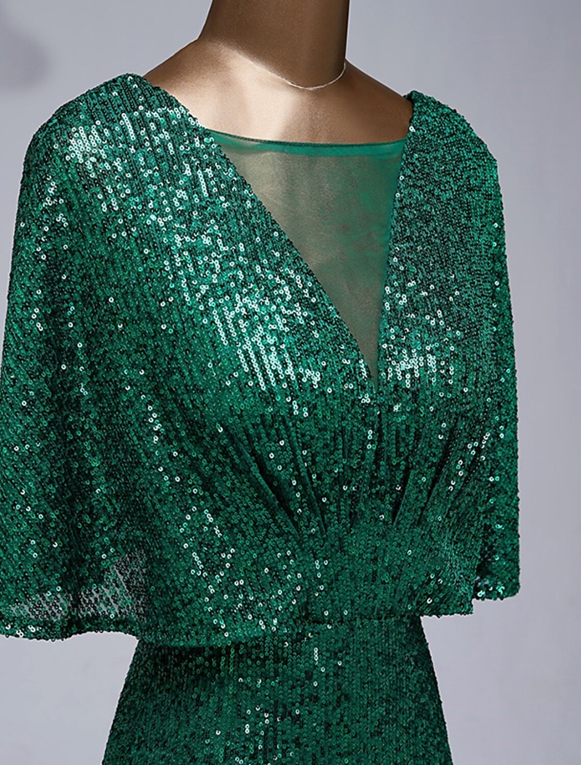 wholesale   Mermaid / Trumpet Prom Dresses Sparkle Dress Wedding Guest Prom Floor Length Half Sleeve Illusion Neck Sequined with Sequin Ruffles