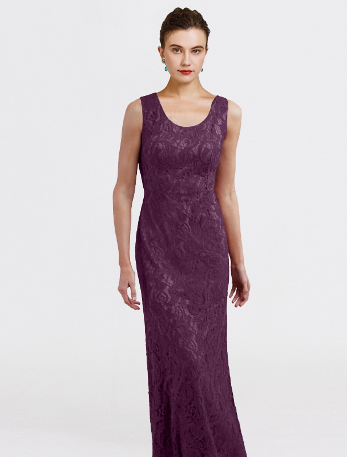 wholesale   Two Piece Sheath / Column Mother of the Bride Dress Plus Size Elegant Jewel Neck Floor Length Lace Sleeveless Wrap Included with Appliques