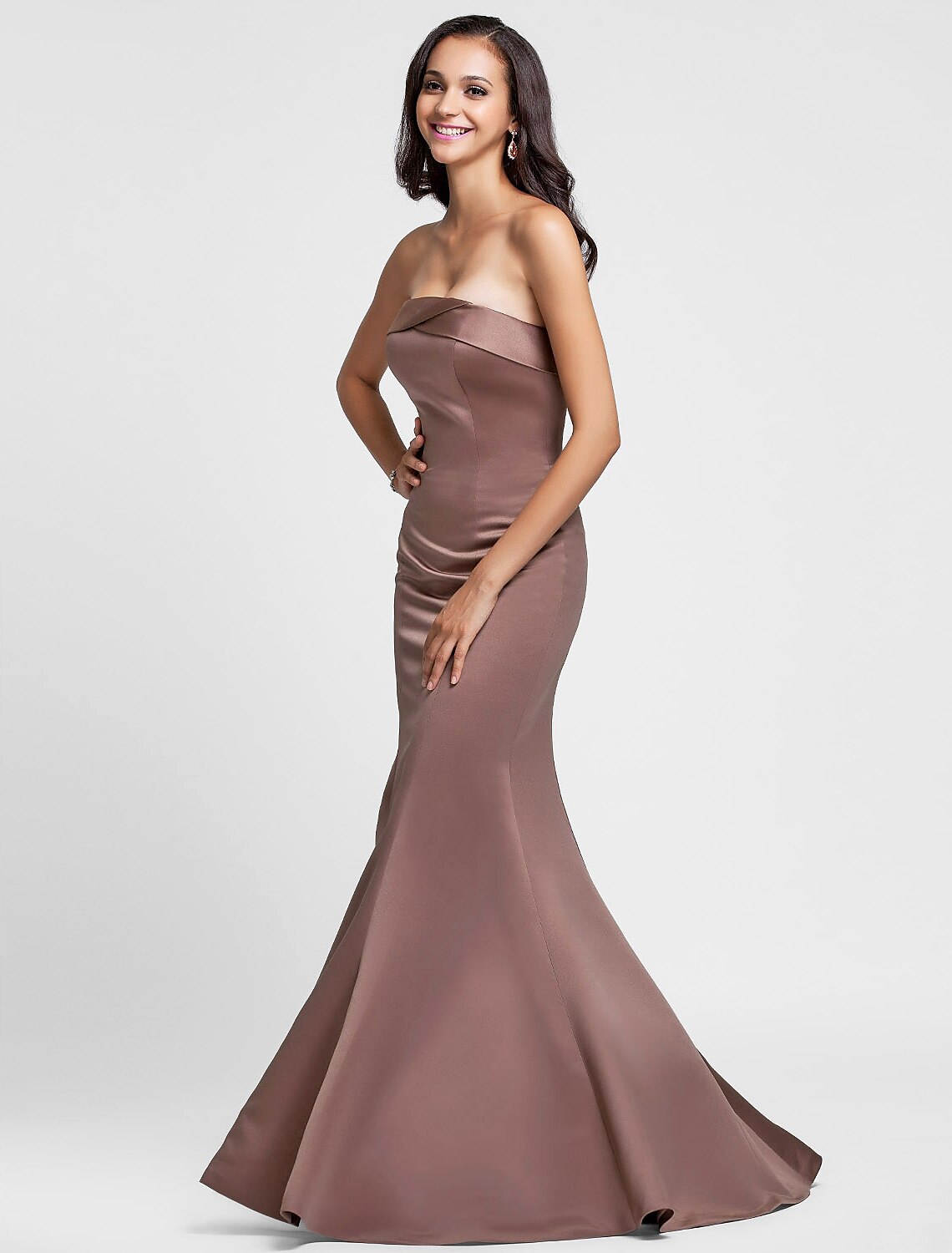 Wholesa  Mermaid / Trumpet Bridesmaid Dress Strapless Sleeveless Lace Up Floor Length Satin with Side Draping