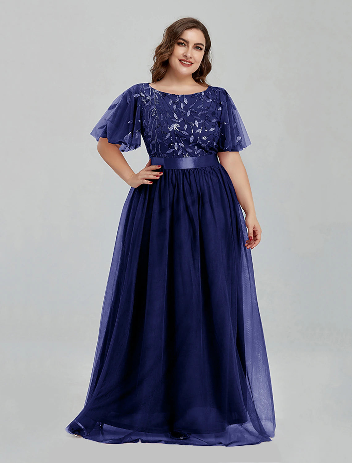 wholesa A-Line Prom Dresses Floral Dress Party Wear Quinceanera Floor Length Short Sleeve Jewel Neck Bridesmaid Dress Tulle with Embroidery Splicing