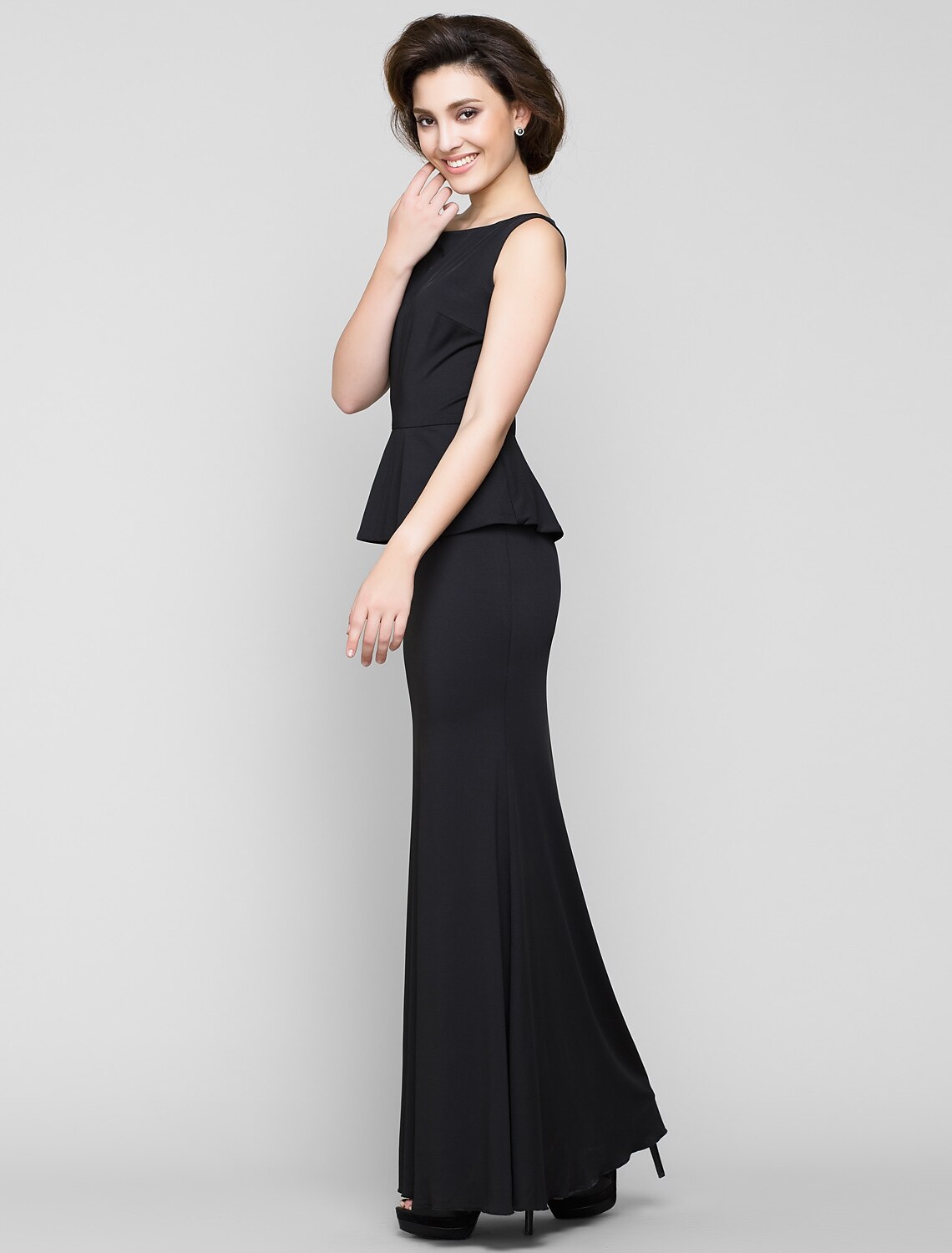 wholesale  Mermaid / Trumpet Mother of the Bride Dress Elegant Scoop Neck Ankle Length Jersey Sleeveless No with Pleats