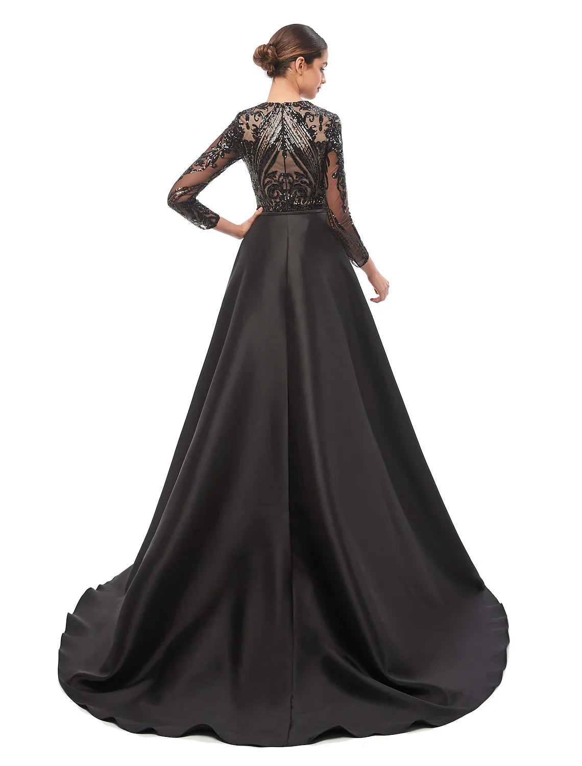 Wholesa Mermaid / Trumpet Luxurious Elegant Prom Formal Evening Dress Jewel Neck Long Sleeve Detachable Sequined with Sequin