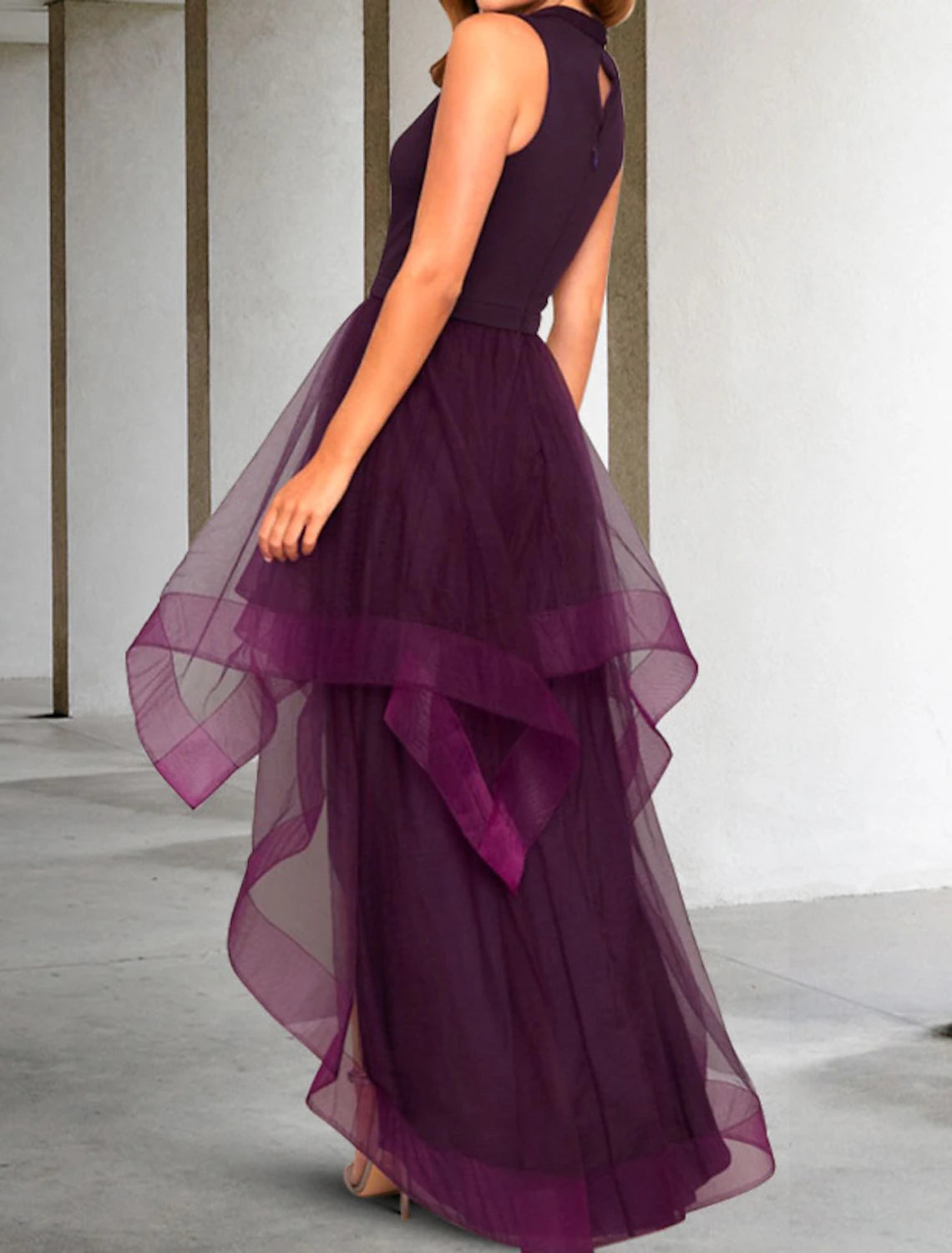 Wholesa A-Line Prom Dresses Elegant Dress Prom Asymmetrical Sleeveless Jewel Neck Fall Wedding Guest Polyester with Pleats
