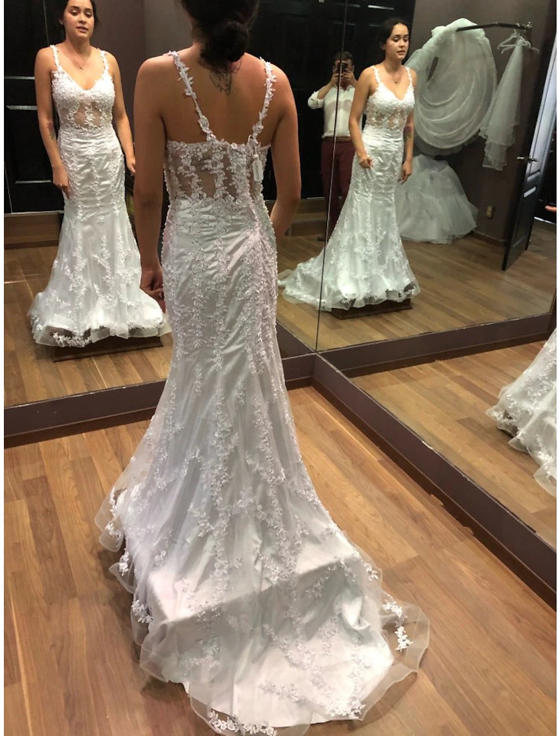 wholesale  Mermaid / Trumpet Minimalist Elegant Party Wear Formal Evening Dress V Neck Sleeveless Sweep / Brush Train Tulle with Beading Appliques