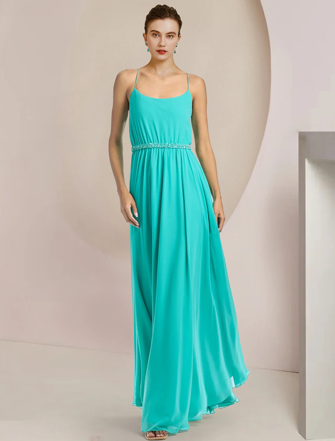 wholesale Two Piece Jumpsuits Jumpsuit / Pantsuit Mother of the Bride Dress Formal Wedding Guest Elegant Scoop Neck Tea Length Chiffon Sleeveless with Beading Appliques