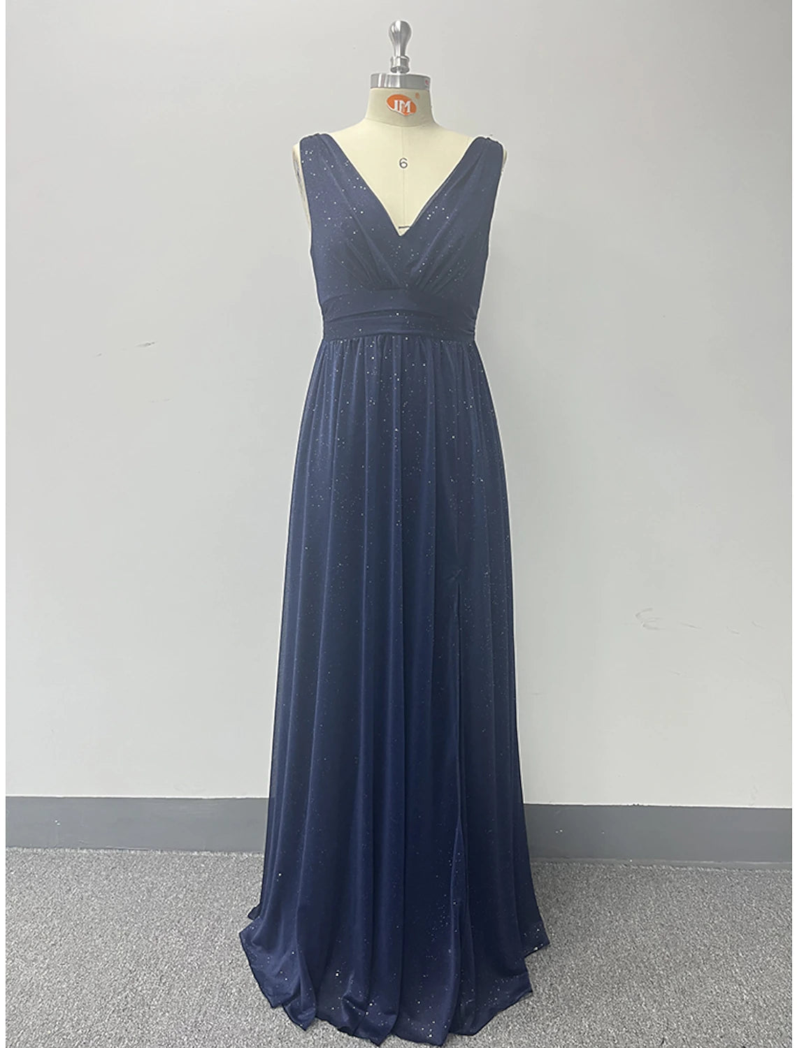 Wholesa A-Line Evening Gown Empire Dress Party Wear Floor Length Sleeveless V Neck Spandex V Back with Glitter Slit
