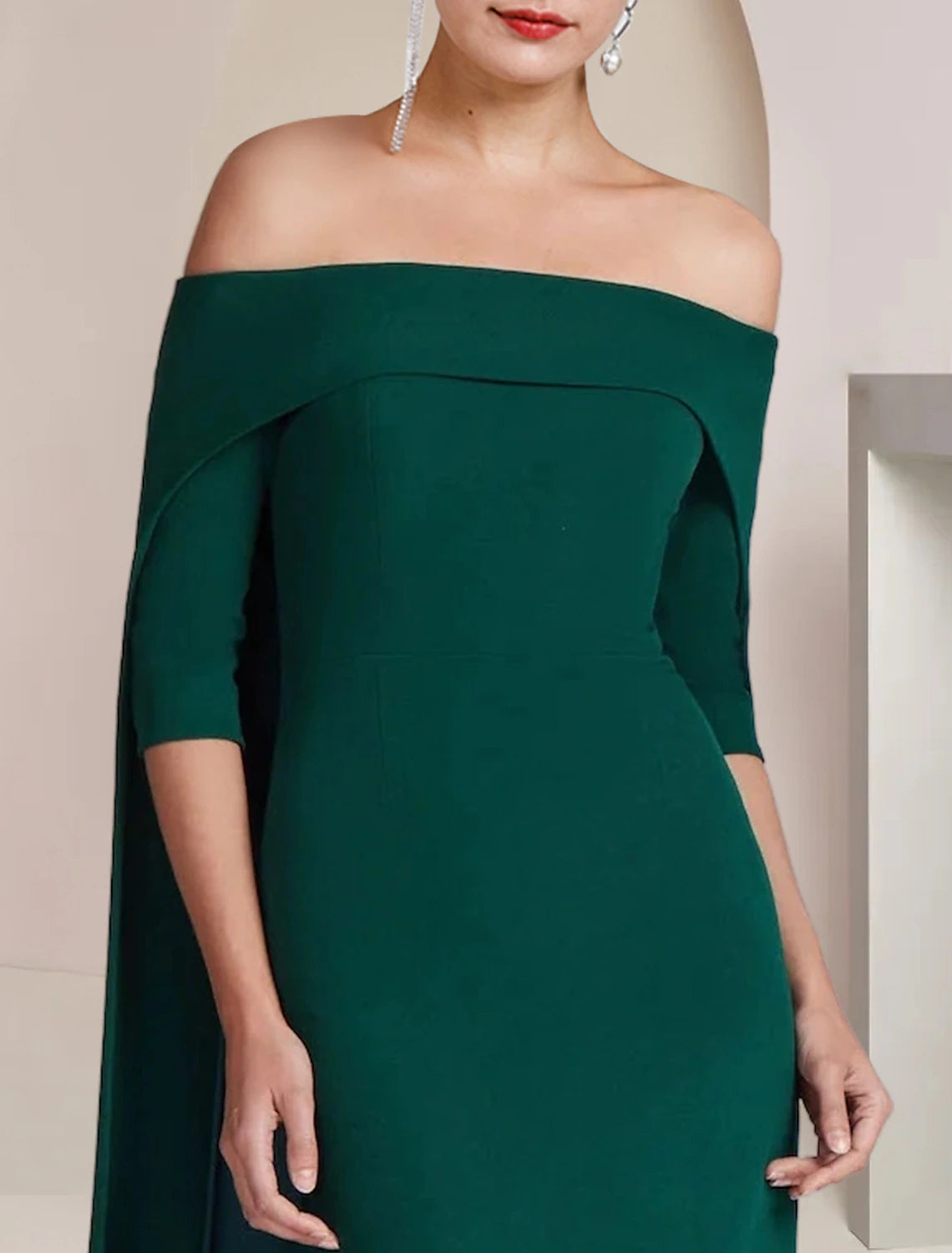 wholesale   Sheath / Column Mother of the Bride Dress Formal Wedding Guest Elegant Strapless Floor Length Stretch Fabric Half Sleeve with Solid Color