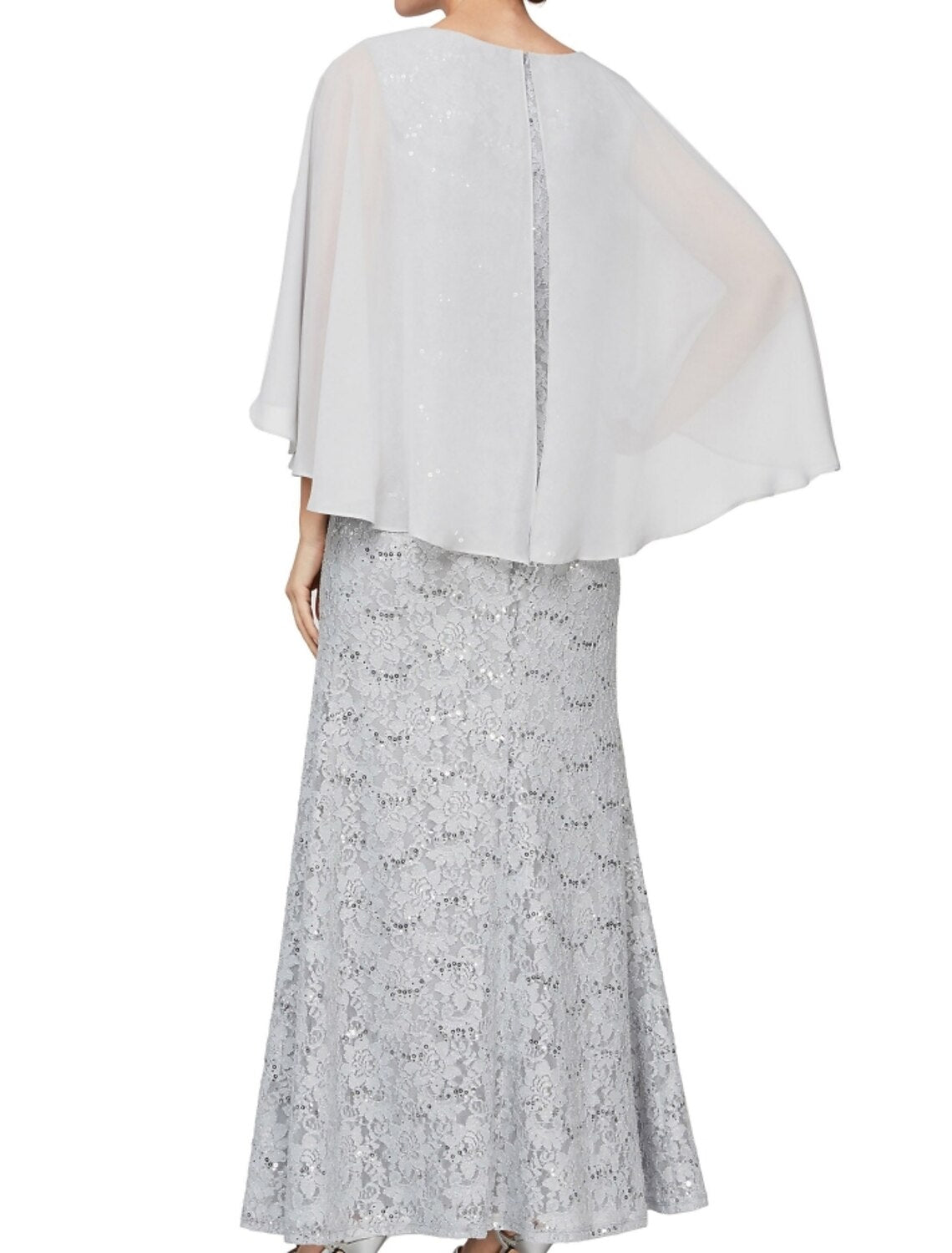 Wholesa Sheath / Column Mother of the Bride Dress Wedding Guest Elegant Jewel Neck Ankle Length Chiffon Lace 3/4 Length Sleeve with Sequin Ruching Solid Color