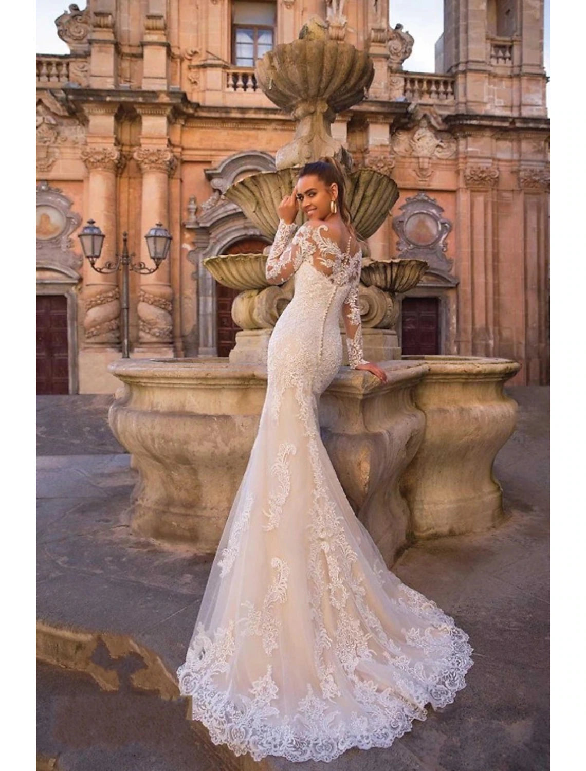 wholesale  Engagement Formal Wedding Dresses Two Piece Sweetheart Long Sleeve Court Train Lace Bridal Gowns With Appliques