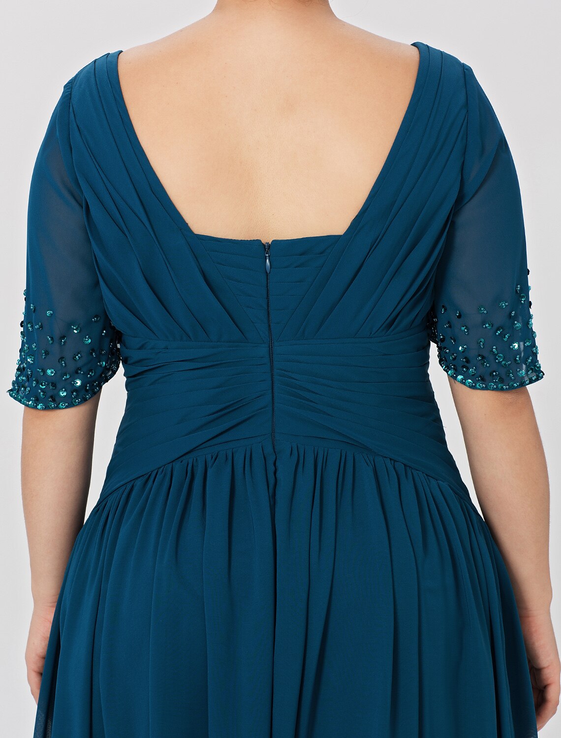 wholesale   Ball Gown A-Line Mother of the Bride Dress Formal Classic & Timeless Elegant & Luxurious Plus Size Square Neck Floor Length Chiffon Short Sleeve No with Pleats Beading