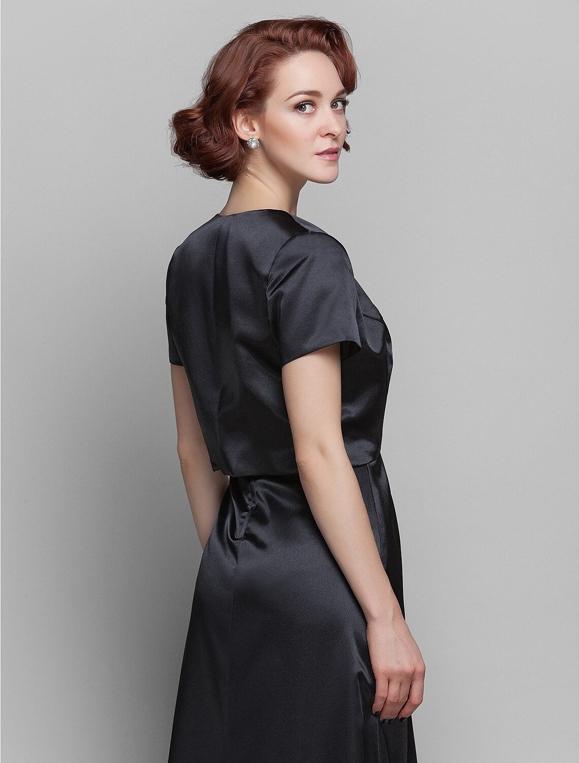 wholesale  Sheath / Column Mother of the Bride Dress Wrap Included Spaghetti Strap Floor Length Stretch Satin Short Sleeve with Ruched Tassel Crystal Brooch