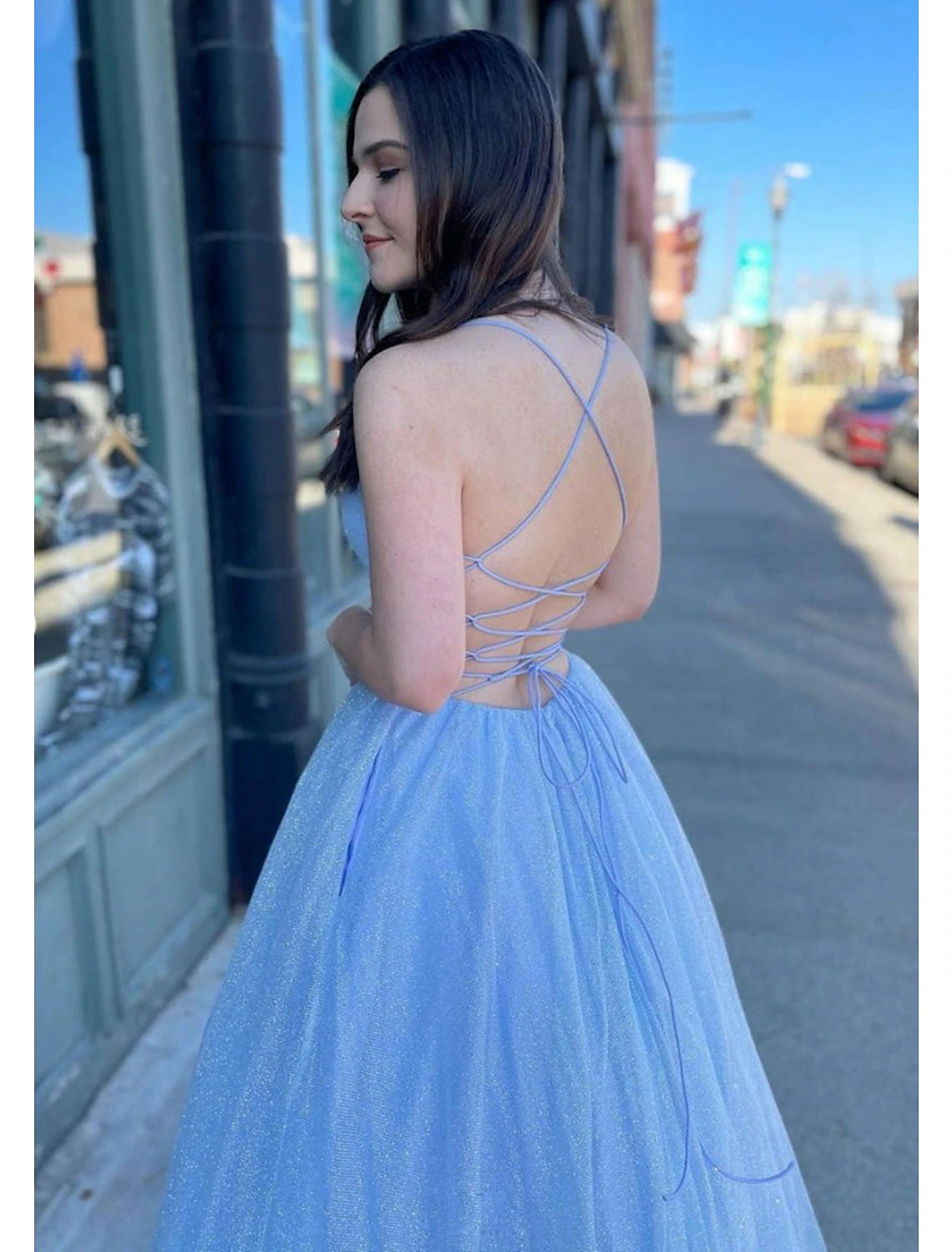 wholesale  Ball Gown A-Line Prom Dresses Sparkle & Shine Dress Formal Prom Floor Length Sleeveless V Neck Tulle Backless with Pleats