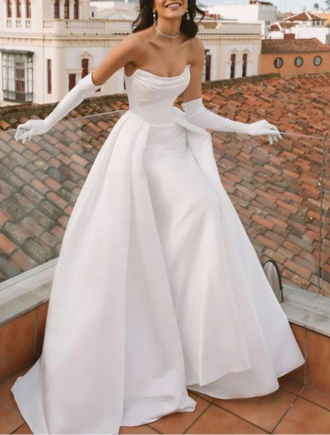 Wholesa  Bridal Shower Casual Wedding Dresses Sheath / Column Sweetheart Sleeveless Sweep / Brush Train Satin Bridal Gowns With Solid Color