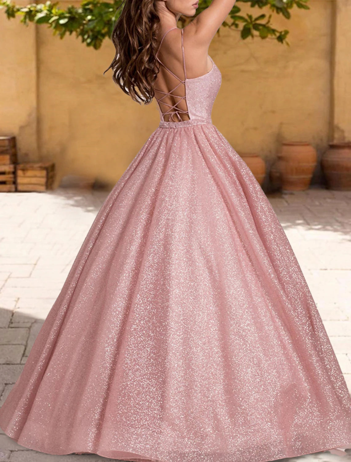 Wholesa Ball Gown Quinceanera Dresses Sparkle & Shine Dress Sweet 16 Birthday Floor Length Sleeveless Spaghetti Strap Tulle with Glitter Criss Cross Pleats