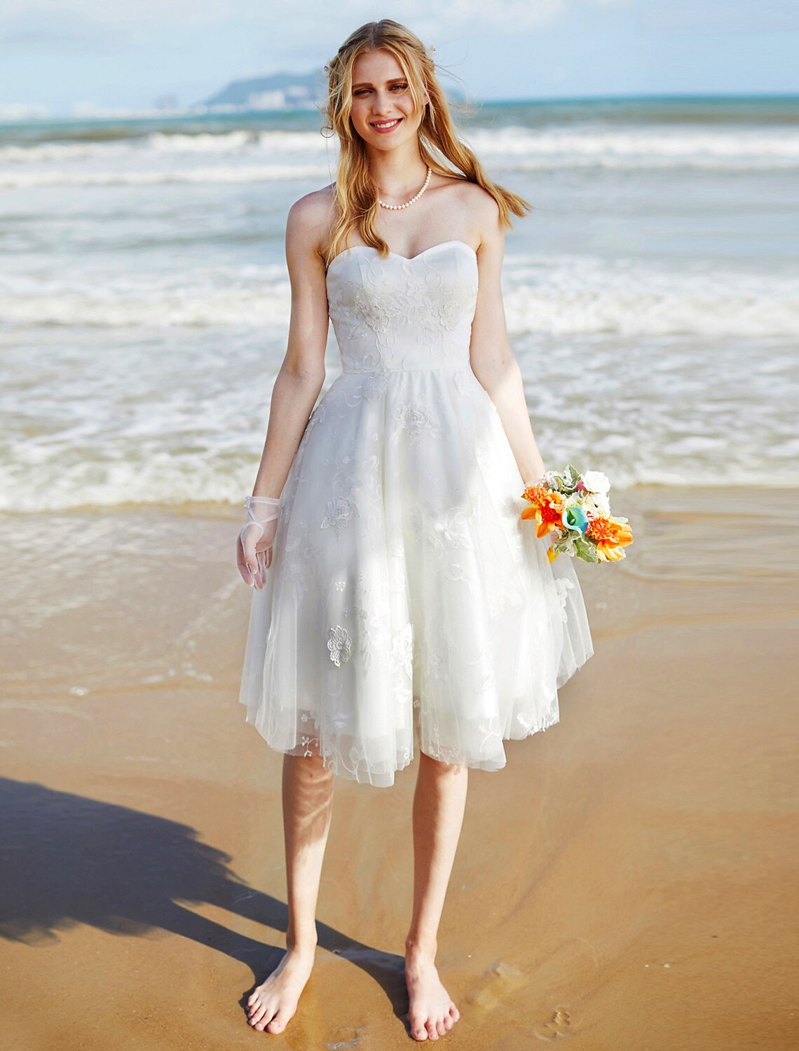 Wholesa Hall Boho Wedding Dresses A-Line Sweetheart Strapless Knee Length Lace Bridal Gowns With Lace
