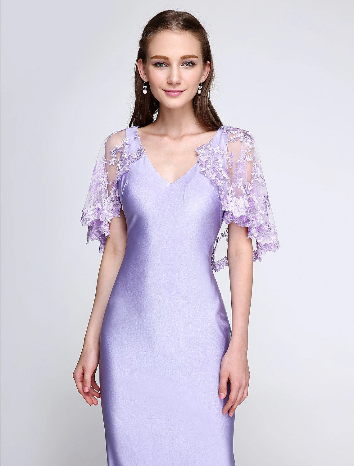 Wholesa Mermaid / Trumpet Bridesmaid Dress V Neck Sleeveless Wrap Included Sweep / Brush Train Jersey with Lace