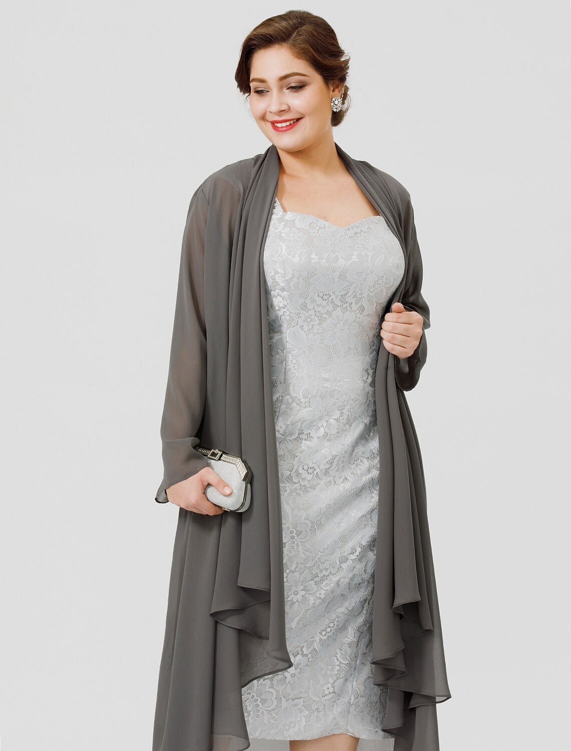 wholesale  Sheath / Column Mother of the Bride Dress Formal Elegant & Luxurious Plus Size Convertible Dress Straps Tea Length Chiffon All Over Lace Sleeveless yes with Lace