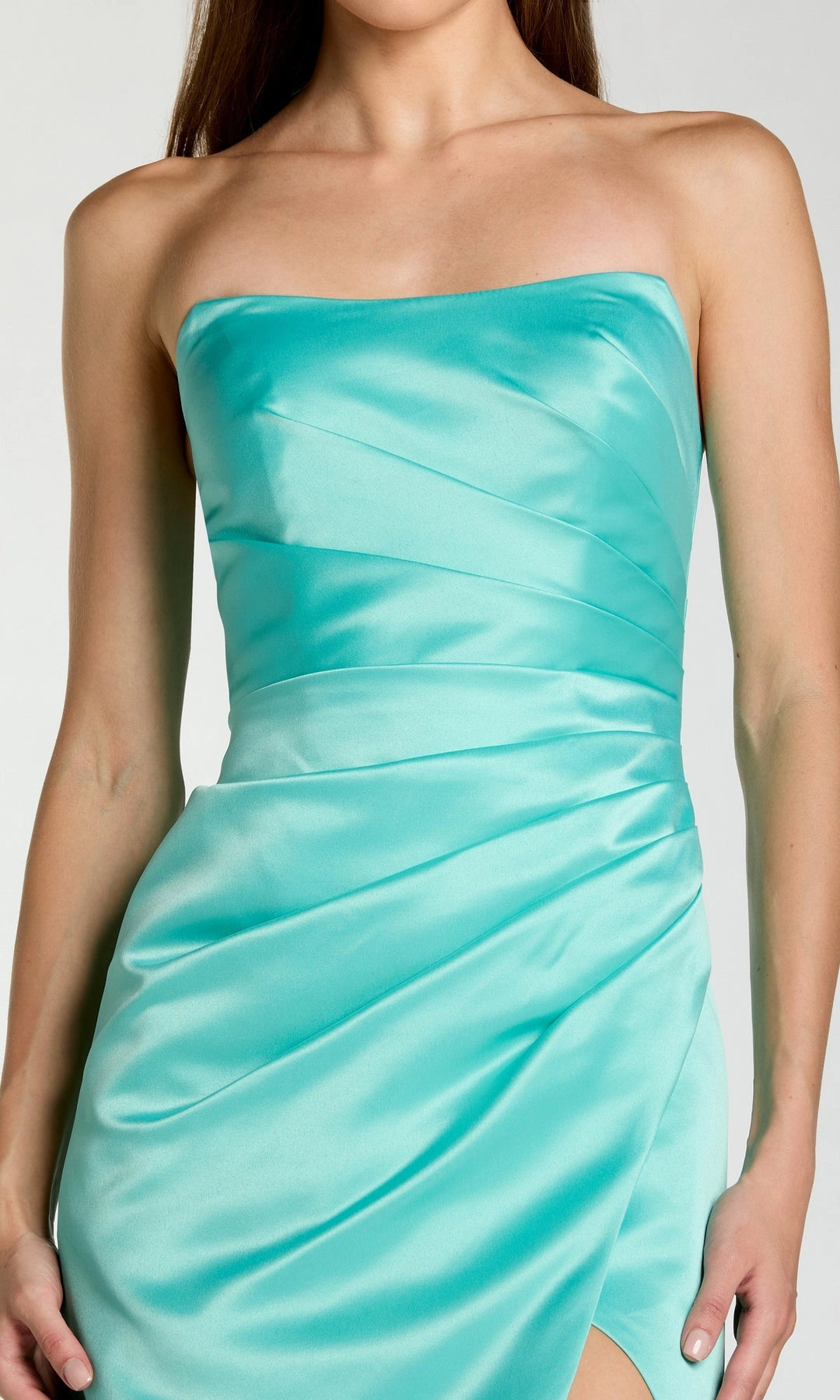 Satin Mermaid Strapless Tube Open Back Slit Maxi Bridesmaid Prom Gown