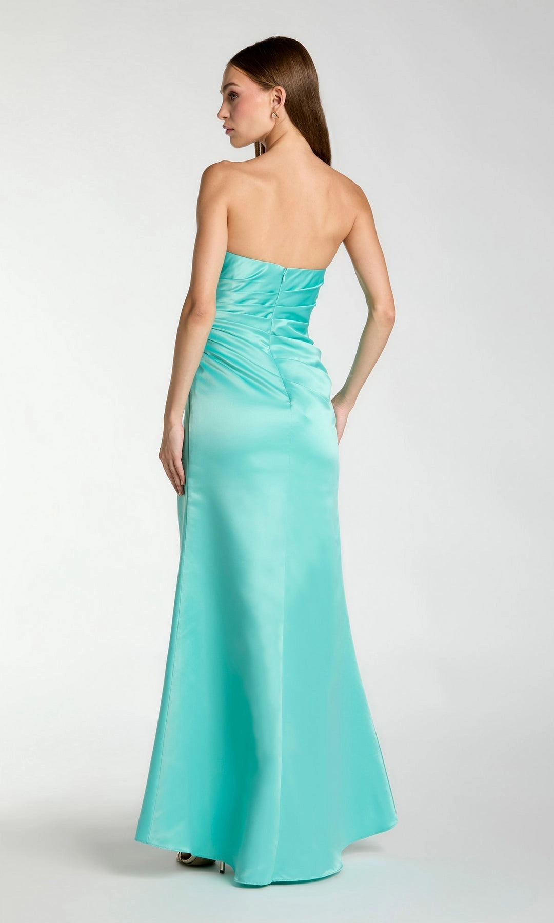 Satin Mermaid Strapless Tube Open Back Slit Maxi Bridesmaid Prom Gown