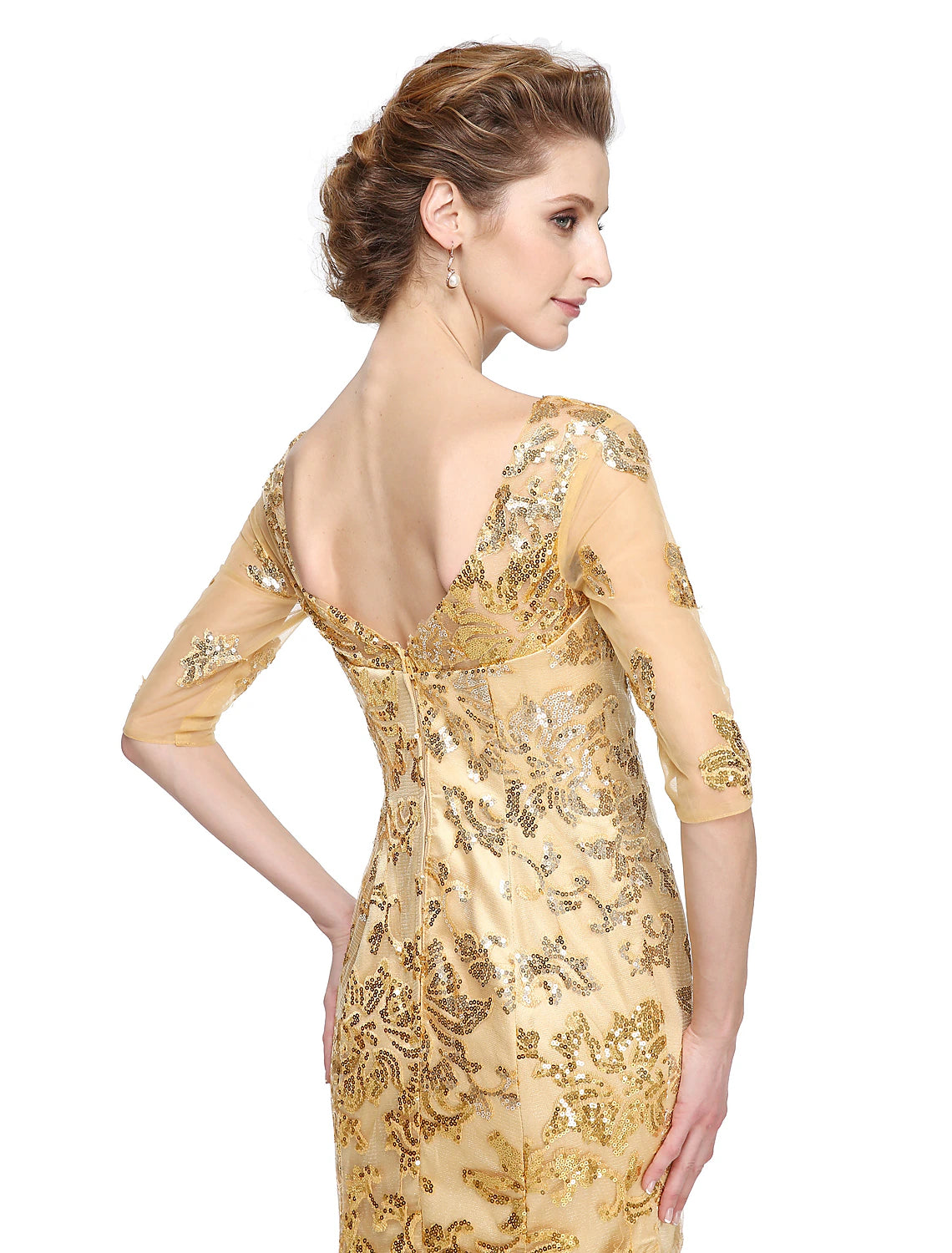 wholesale  Mermaid / Trumpet Mother of the Bride Dress Elegant Sparkle & Shine V Neck Floor Length Tulle Sequined Half Sleeve with Sequin