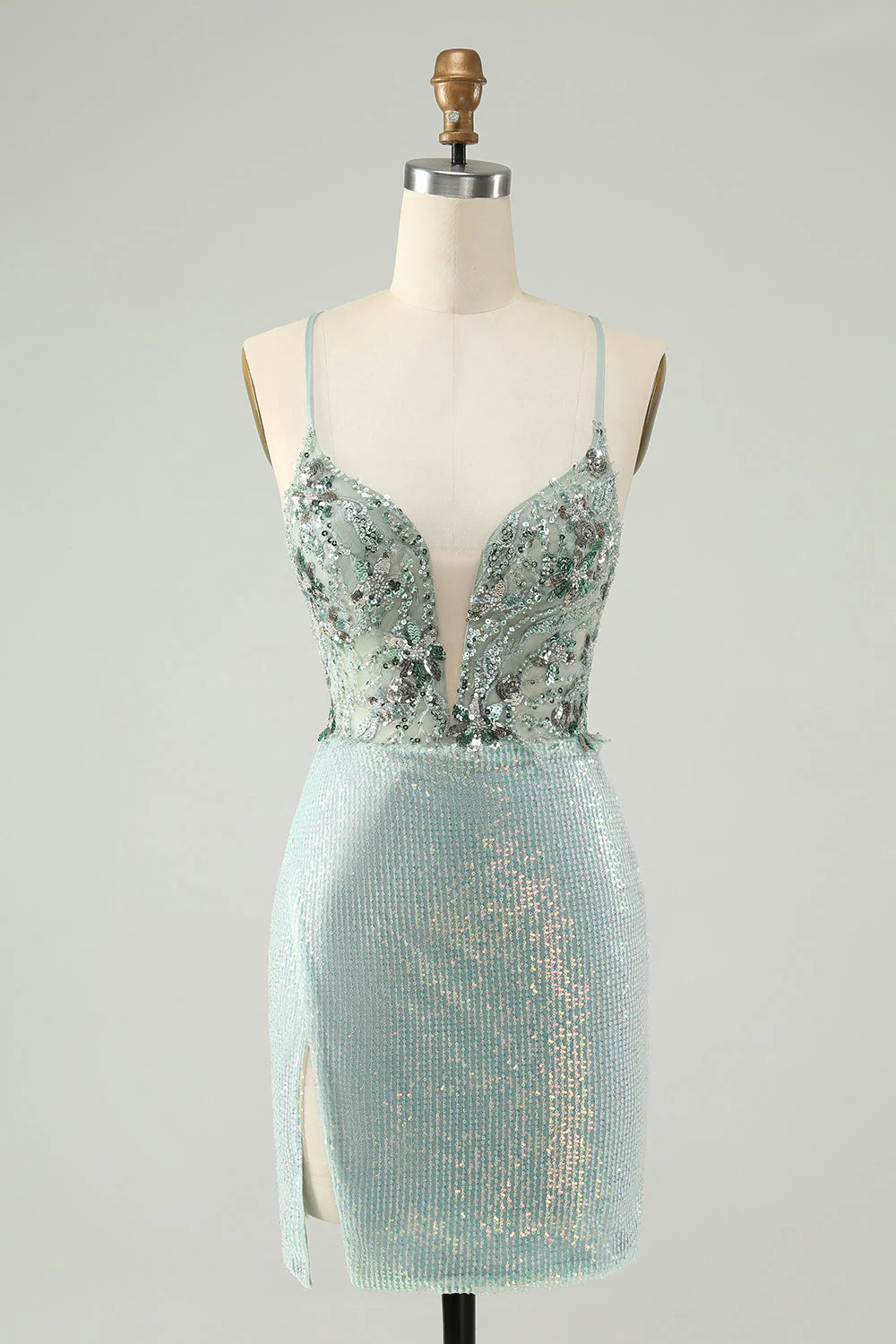 Wholesa Glitter Tight Sequins V Neck Short Prom Dress