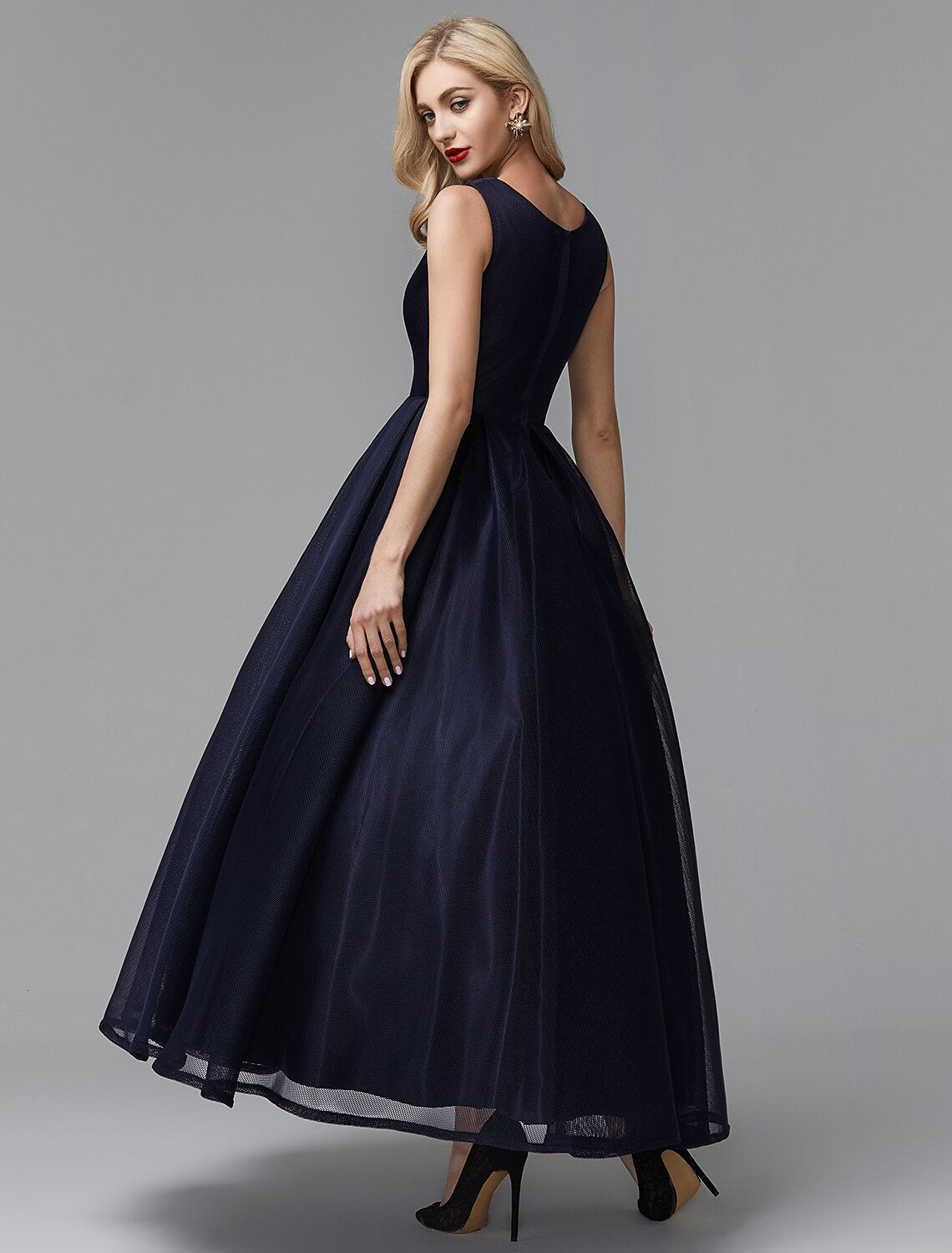 wholesa A-Line Little Black Dress Dress Wedding Guest Cocktail Party Ankle Length Sleeveless V Wire Spandex with Sash / Ribbon