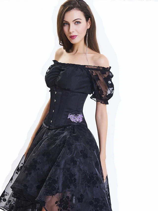 Wholesa A-Line Prom Dresses Vintage Dress Masquerade Asymmetrical Short Sleeve Off Shoulder Lace with Embroidery Appliques