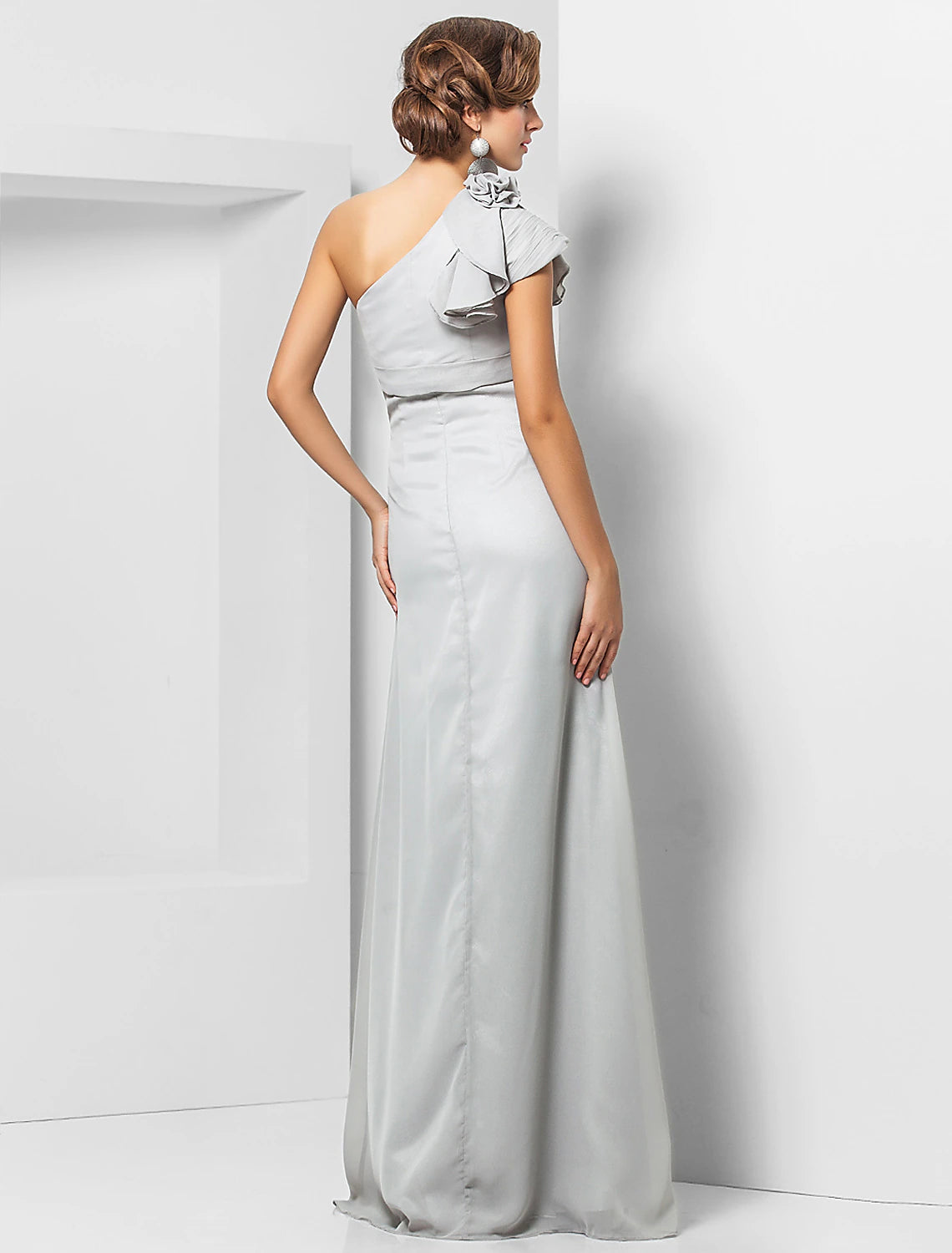 Wholesa Sheath / Column Elegant Dress Wedding Guest Formal Evening Floor Length Sleeveless One Shoulder Bridesmaid Dress Chiffon with Sash / Ribbon Appliques