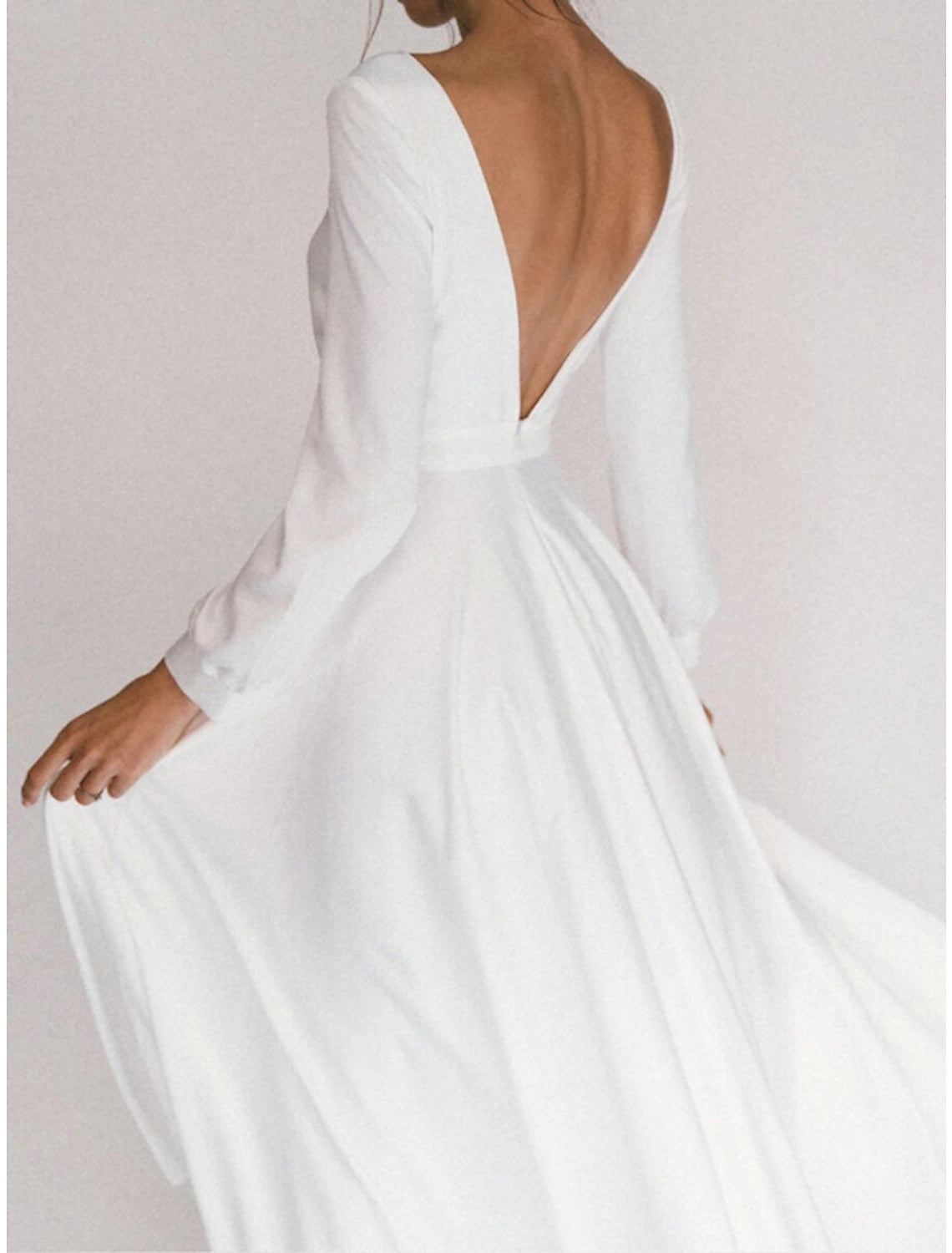 Wholesa Bridal Shower Simple Wedding Dresses A-Line Square Neck Long Sleeve Ankle Length Chiffon Bridal Gowns With Pleats Summer Wedding Party