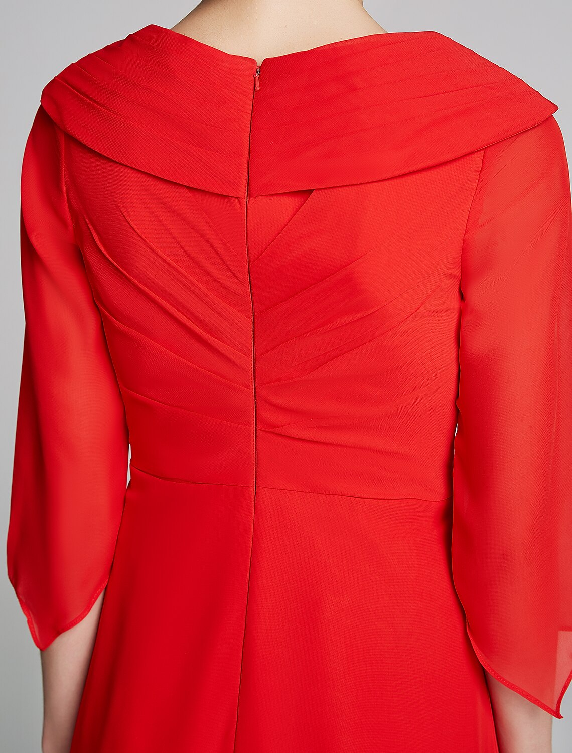 wholesale   A-Line Mother of the Bride Dress Elegant V Neck Floor Length Chiffon Half Sleeve with Pleats Appliques