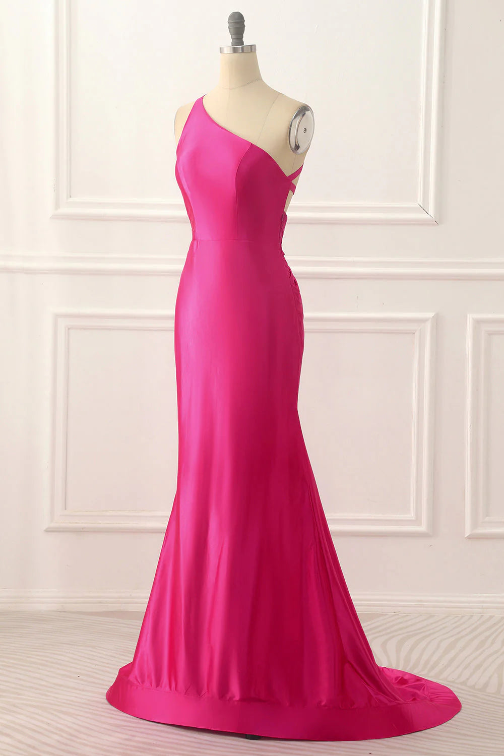 Wholesa One Shoulder Satin Backless Long Prom Dress