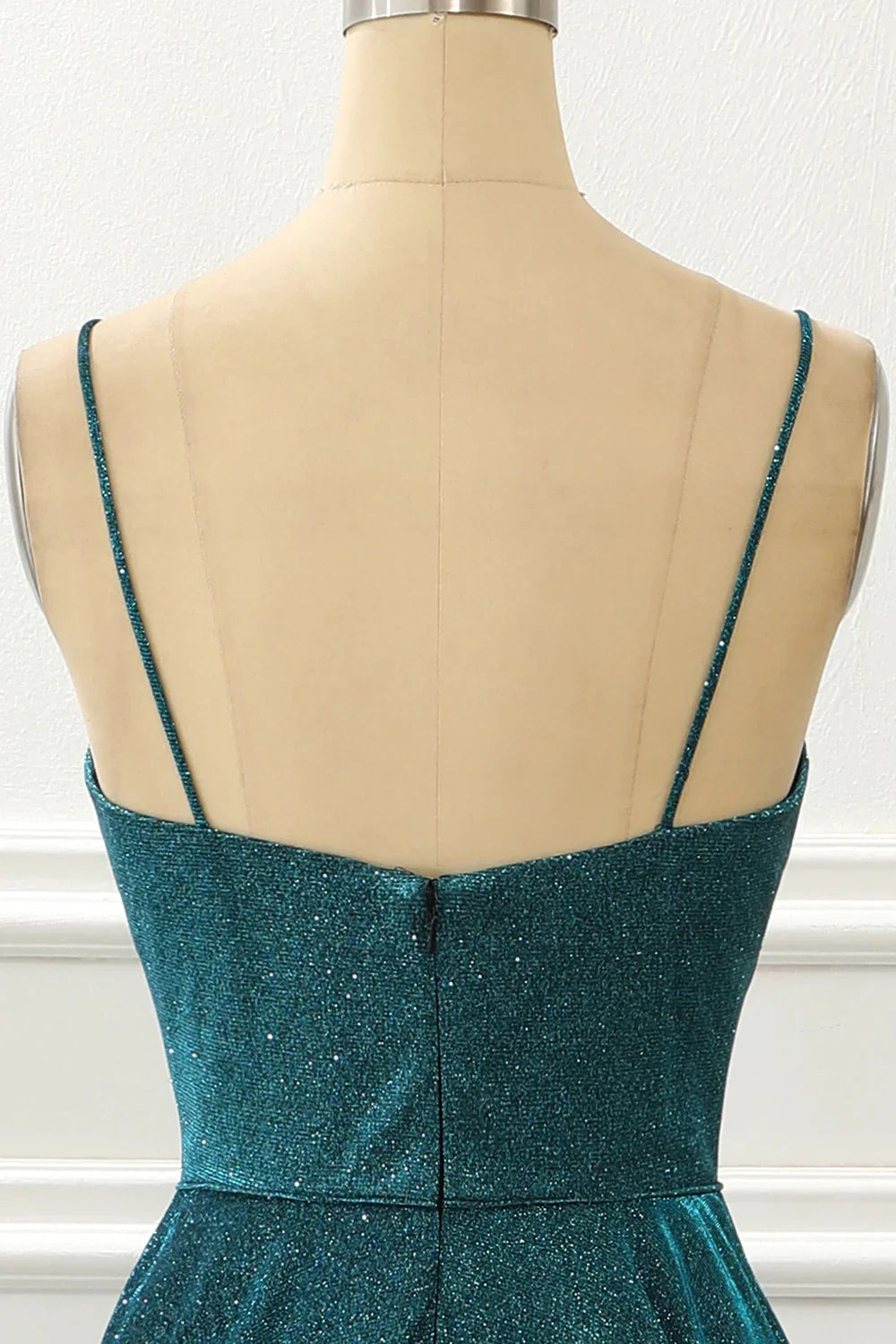 Wholesa A-Line Glitter Spaghetti Straps Long Prom Dress