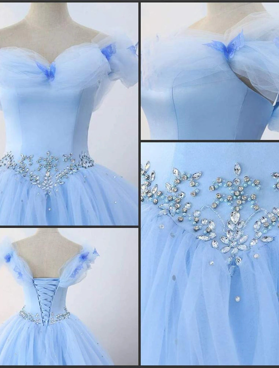 wholesale  Ball Gown Prom Dresses Princess Dress Graduation Quinceanera Floor Length Sleeveless Off Shoulder Tulle with Pearls Beading Butterfly