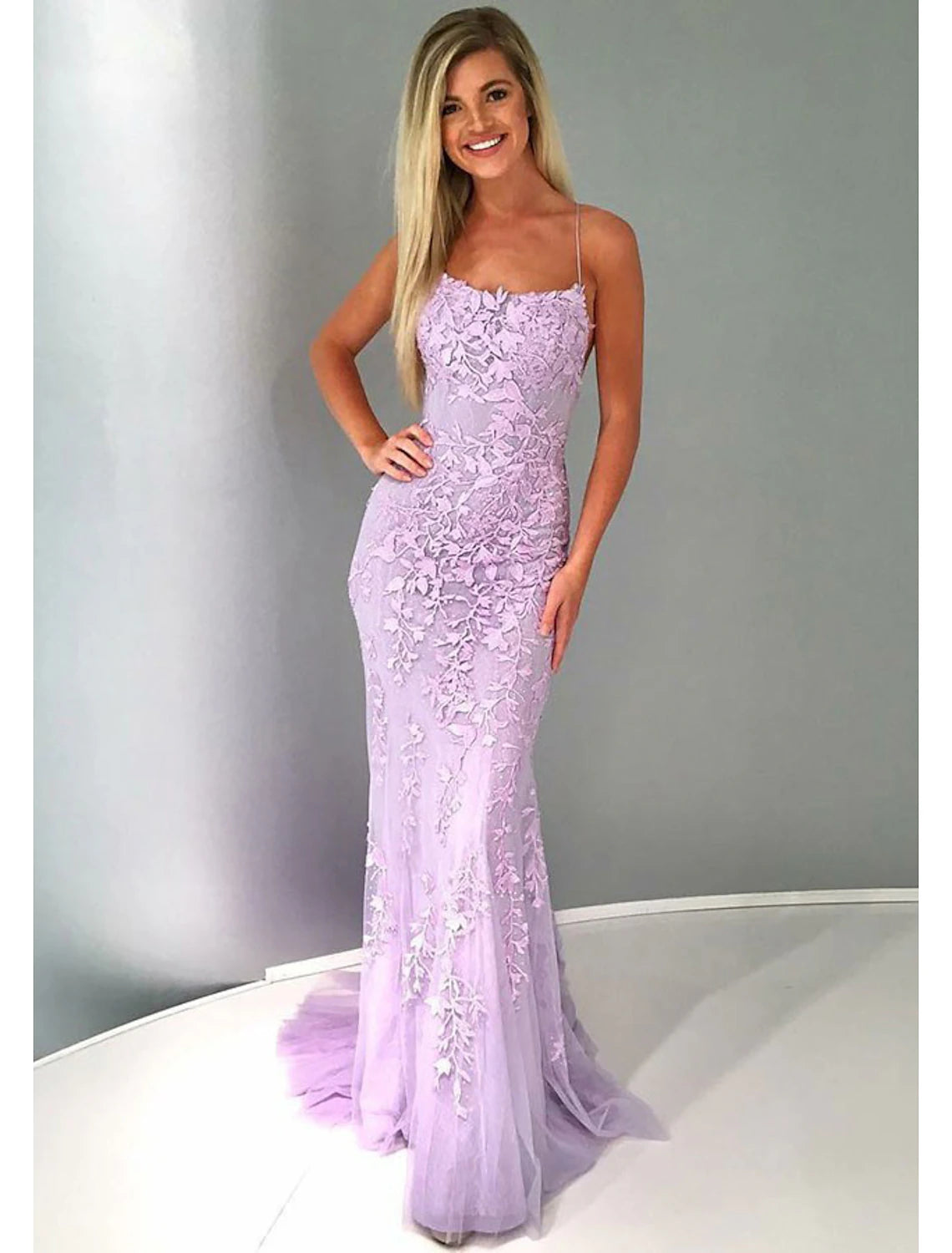 wholesale  Mermaid / Trumpet Prom Dresses Open Back Dress Formal Prom Court Train Sleeveless Strapless Lace Backless with Appliques