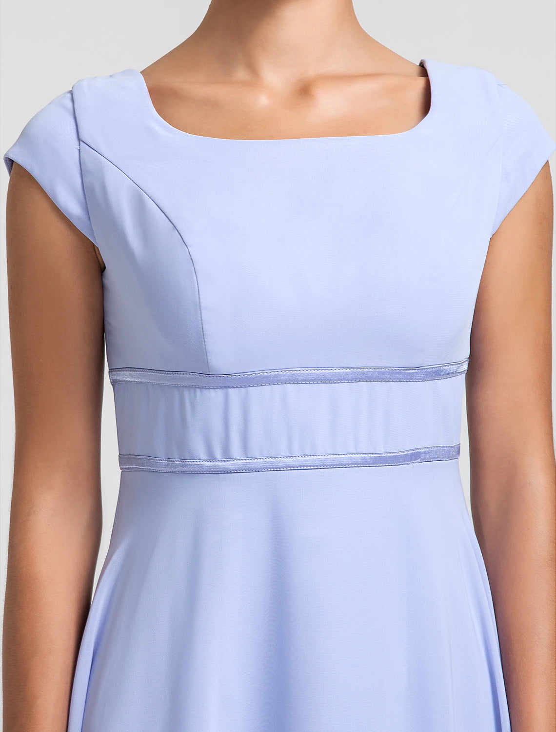 Wholesa  Sheath / Column Bridesmaid Dress Square Neck Short Sleeve Elegant Floor Length Chiffon with Sash / Ribbon / Pleats