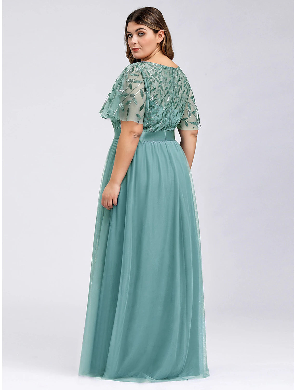 Wholesa A-Line Prom Dresses Plus Size Dress Wedding Guest Prom Floor Length Short Sleeve Jewel Neck Bridesmaid Dress Chiffon with Appliques