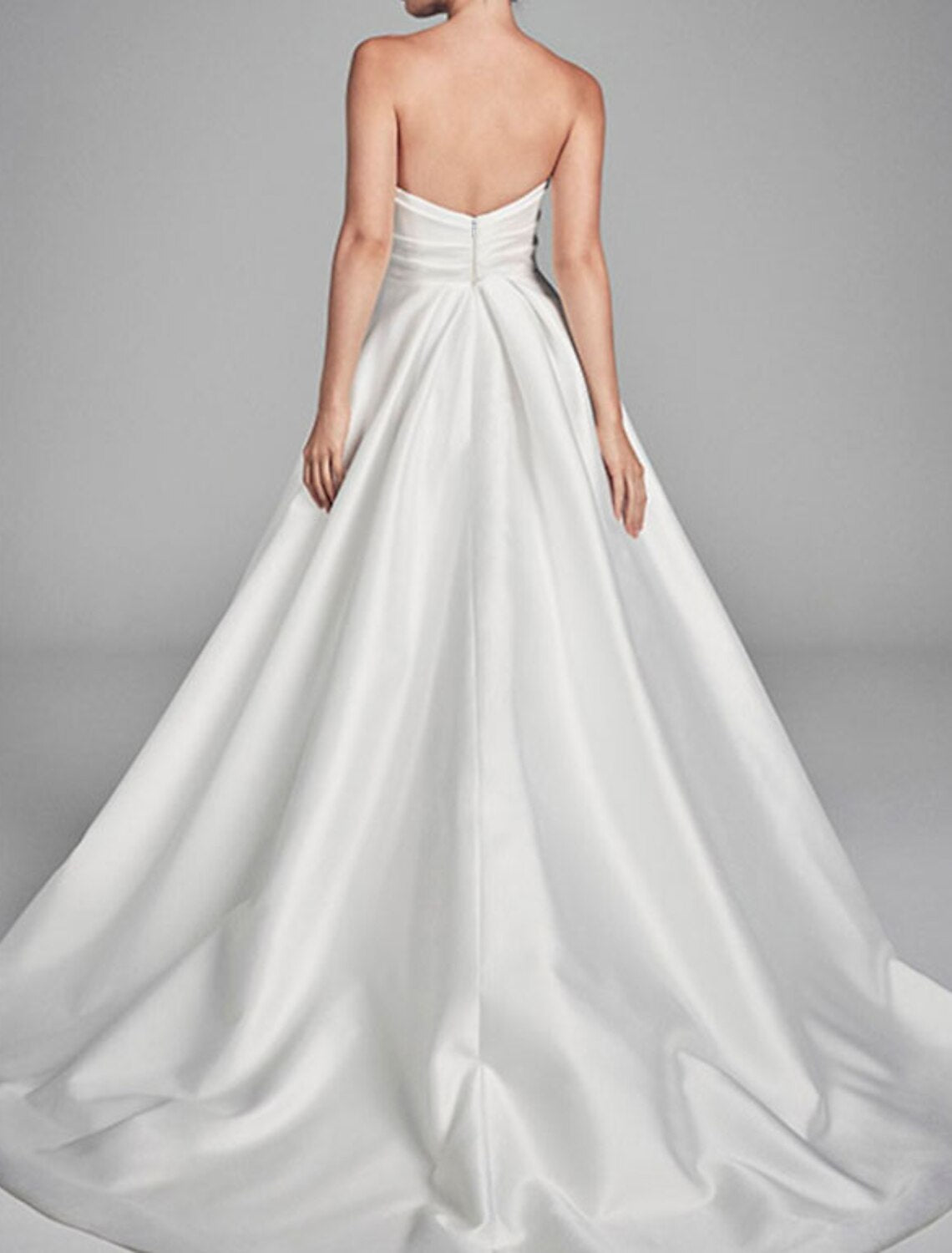 Wholesa  Engagement Casual Wedding Dresses A-Line Sweetheart Strapless Sweep / Brush Train Satin Bridal Gowns With Ruched
