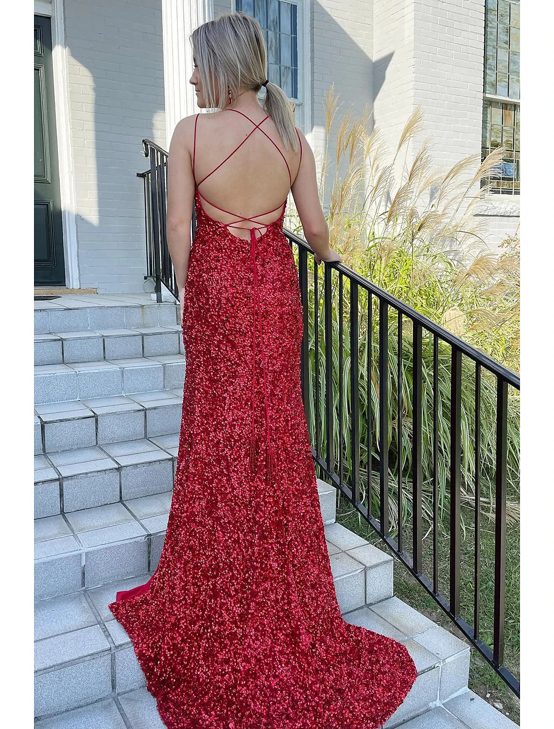 Wholesa Mermaid / Trumpet Prom Dresses Hot Dress Formal Wedding Party Sweep / Brush Train Sleeveless Spaghetti Strap Sequined Backless with Sequin Slit