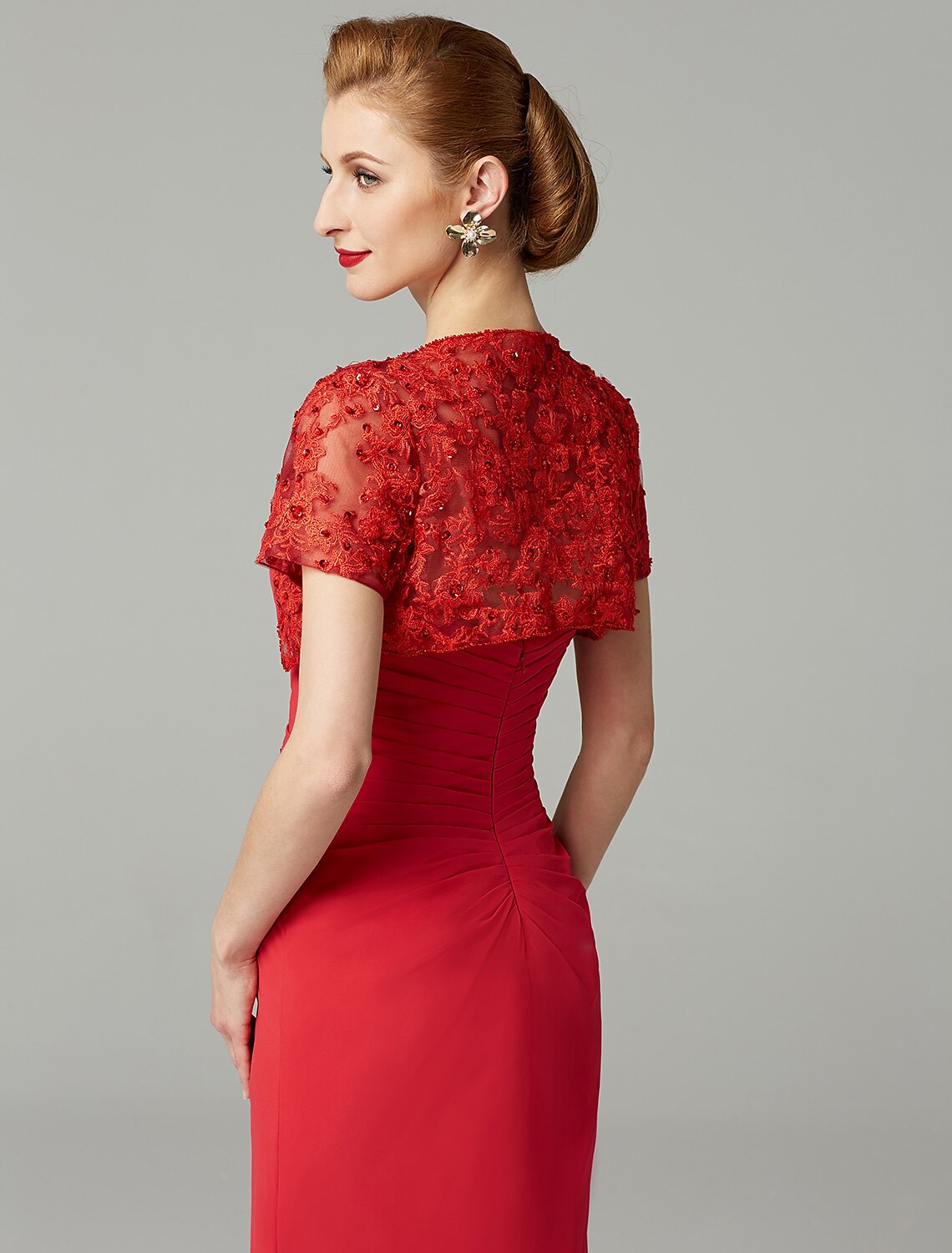 wholesale  Sheath / Column Mother of the Bride Dress Strapless Floor Length Chiffon Beaded Lace Sleeveless yes with Pleats Beading Split Front