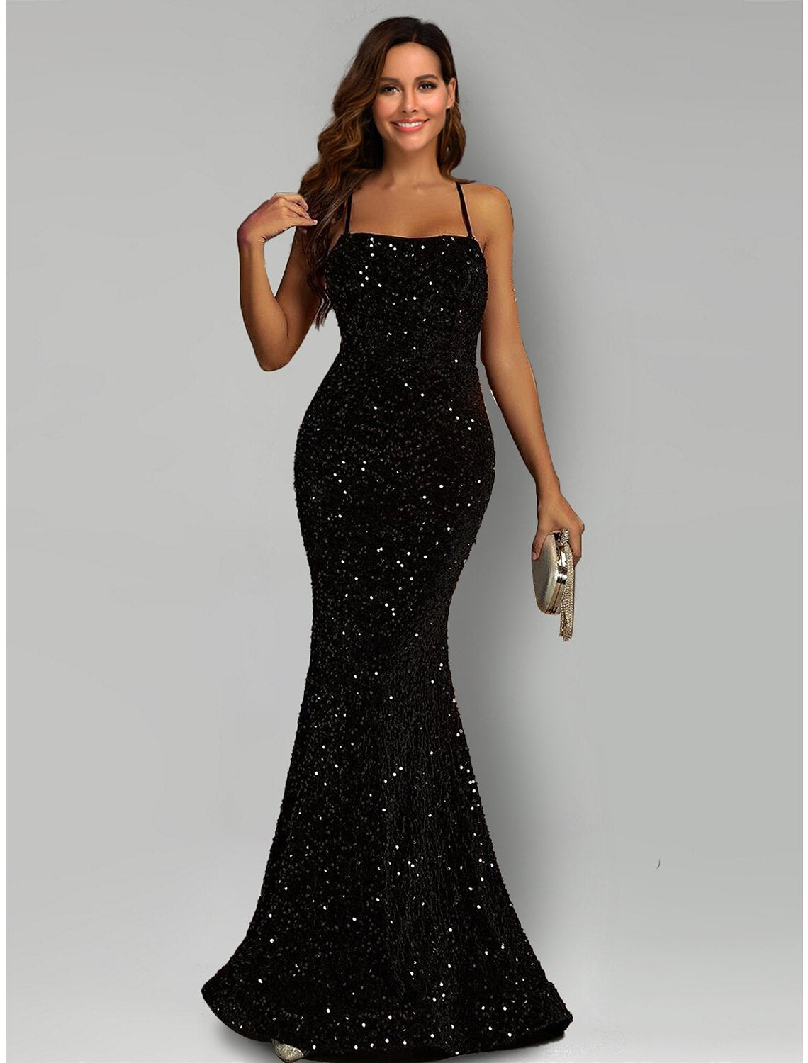 Wholesa Mermaid / Trumpet Evening Gown Sparkle & Shine Dress Formal Black Tie Sweep / Brush Train Sleeveless Halter Neck Sequined with Sequin