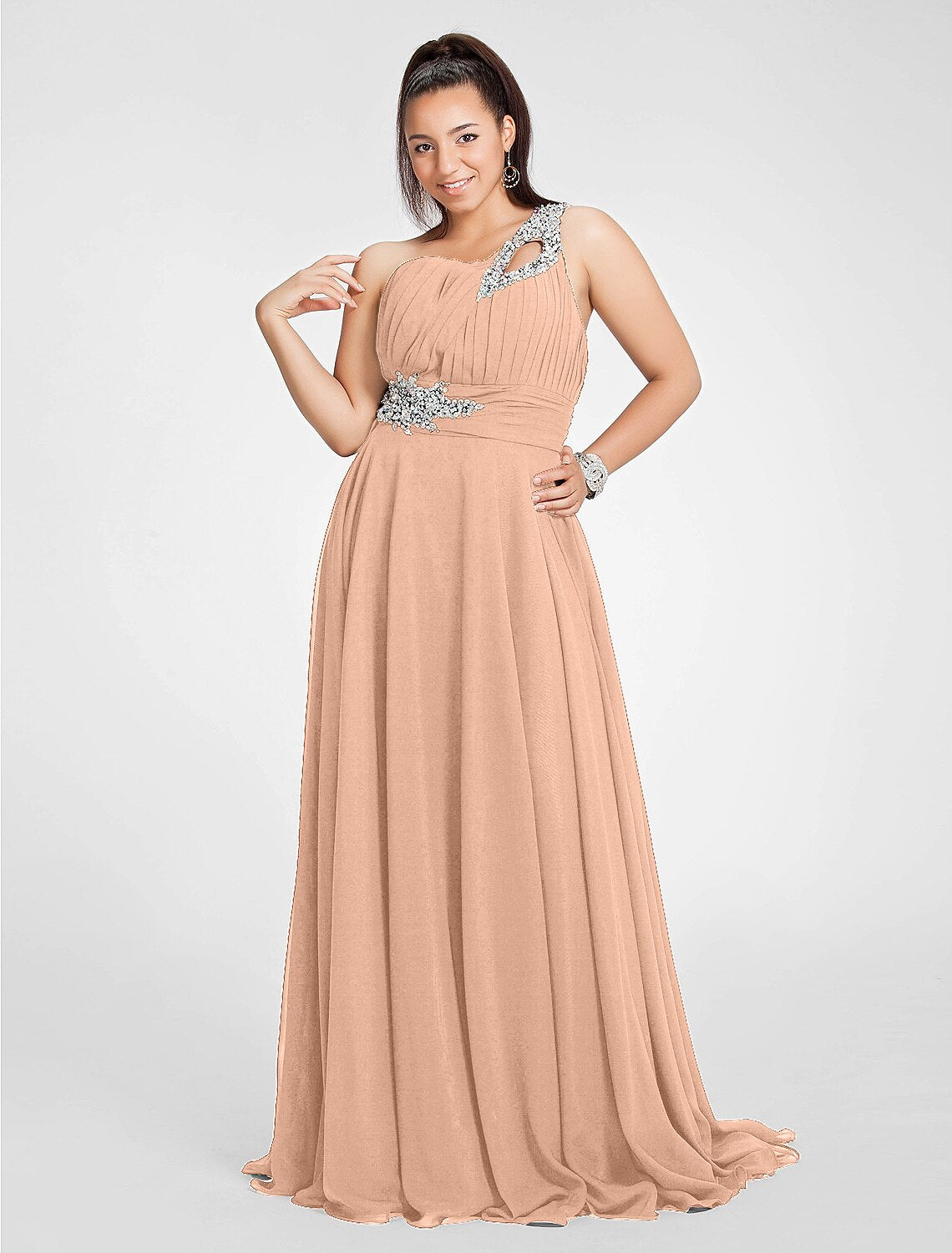 Wholesa A-Line Cut Out Dress Wedding Guest Prom Sweep / Brush Train Sleeveless One Shoulder Chiffon with Ruched Beading