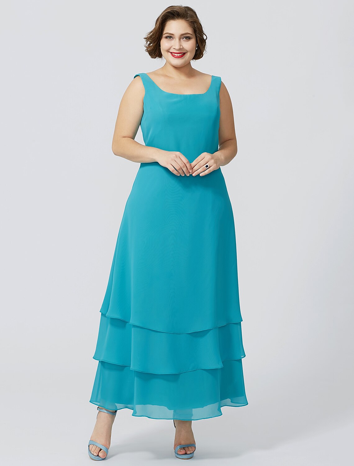 wholesale  A-Line Mother of the Bride Dress Formal Plus Size Elegant Scoop Neck Ankle Length Chiffon Sleeveless yes with Lace