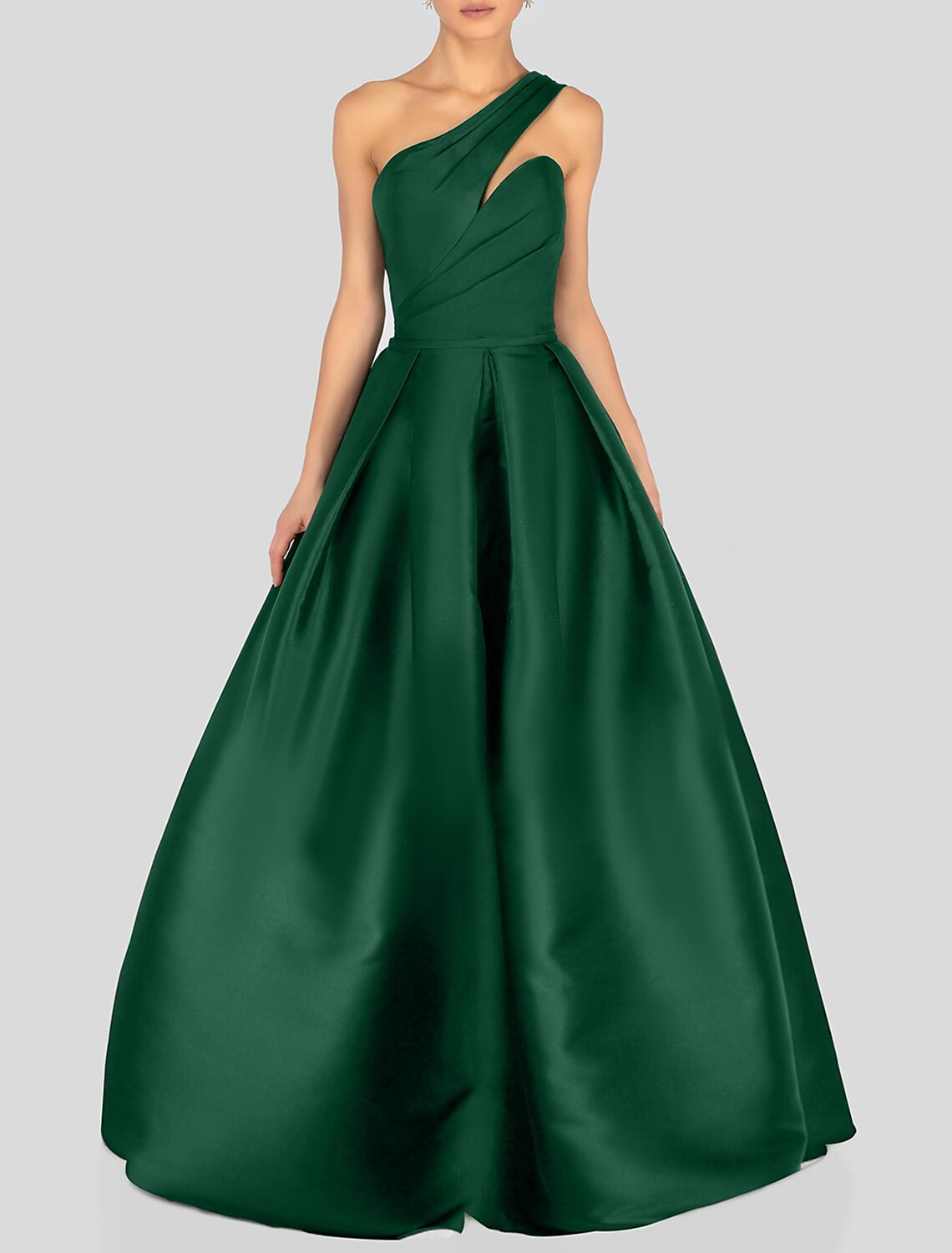 Wholesa  A-Line Prom Dresses Black Dress Dress Formal Prom Floor Length Sleeveless One Shoulder Satin with Ruched