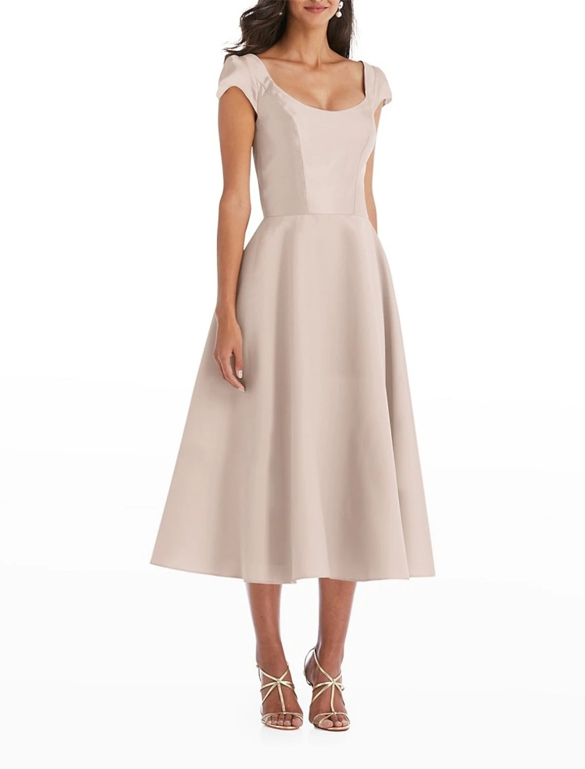 Wholesa A-Line Cocktail Dresses Elegant Dress Wedding Guest Engagement Tea Length Short Sleeve Scoop Neck Italy Satin with Draping